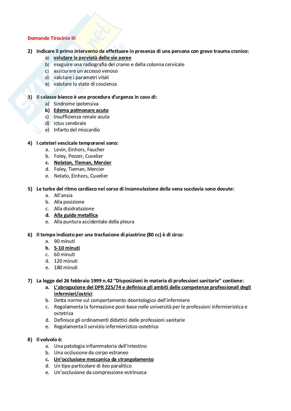 Esercitazione esame scritto di Tirocinio infermieristica Pag. 26