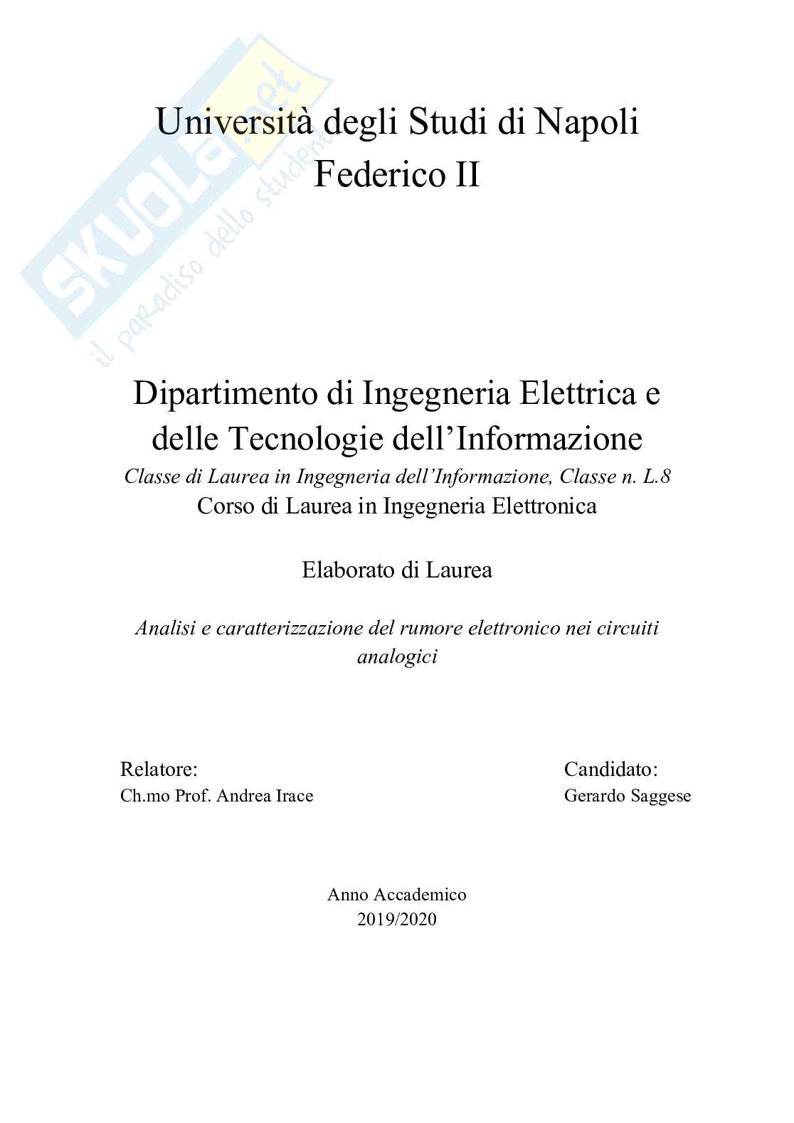 Analisi e caratterizzazione del rumore elettronico nei circuiti analogici Pag. 1