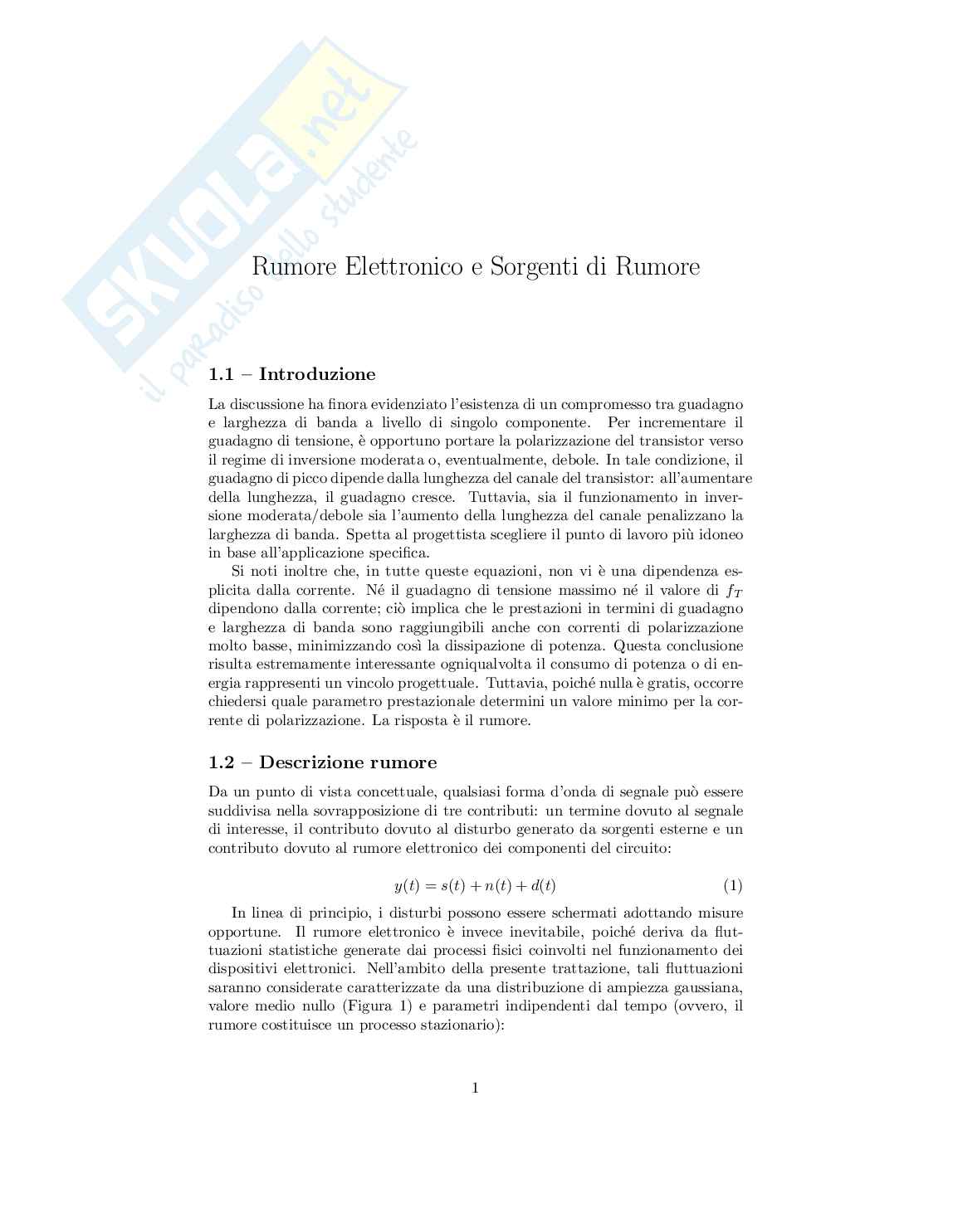 Analisi e caratterizzazione del rumore elettronico nei circuiti analogici Pag. 2