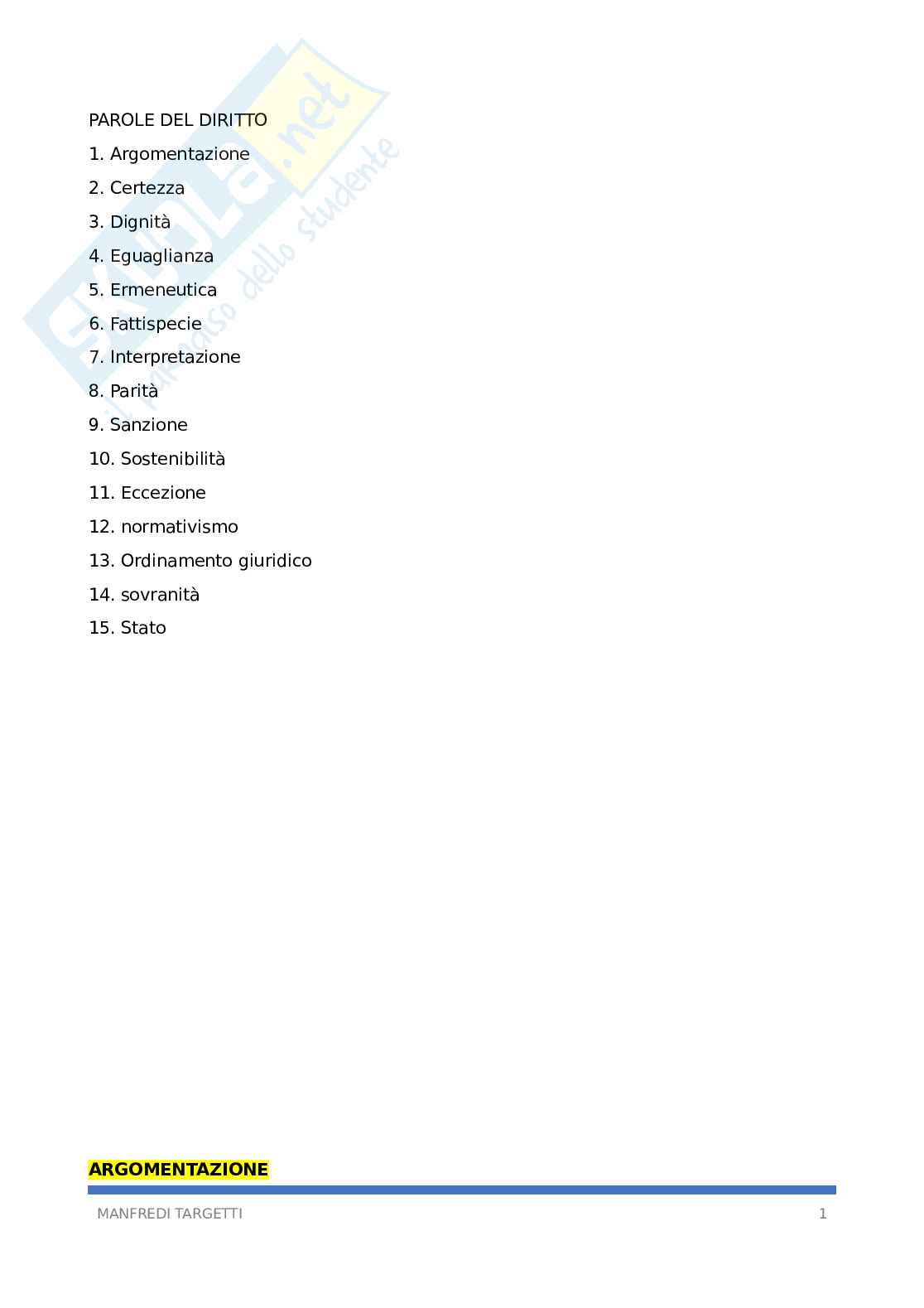 Riassunto esame Filosofia del diritto, Prof. Farano Alessia, libro consigliato Parole del diritto, Punzi Pag. 1
