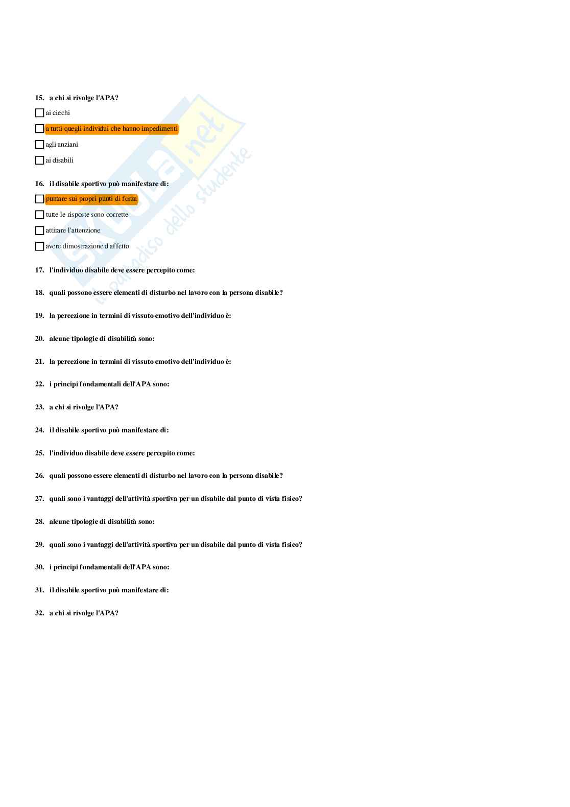 Paniere Attività motorie preventive e adattate - (2026) - Risposte multiple corrette Pag. 81
