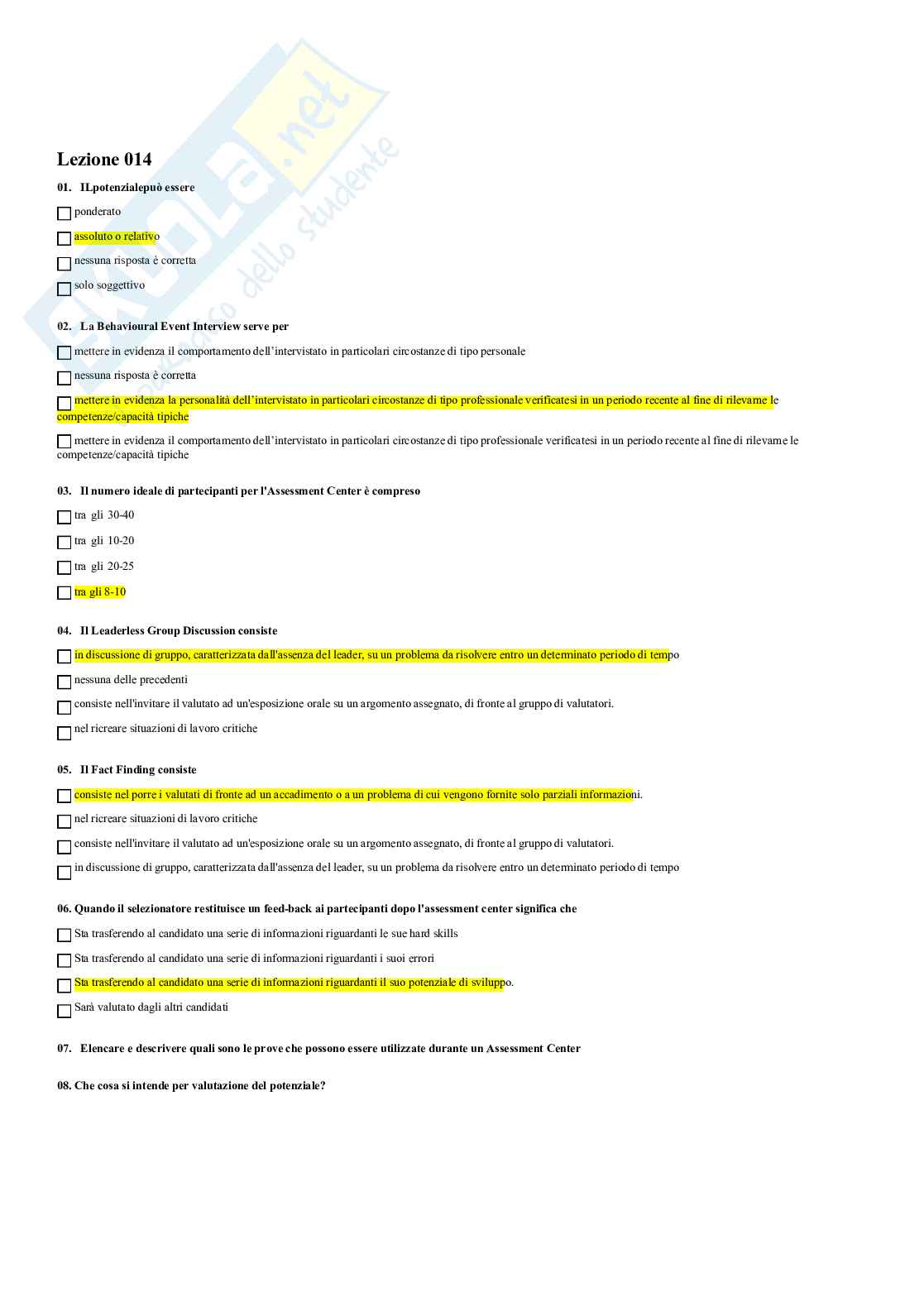 Seminario – Gestione del colloquio individuale e di gruppo – Paniere risposte chiuse completo (99 quiz) - A.A. 2026/2027 Pag. 21