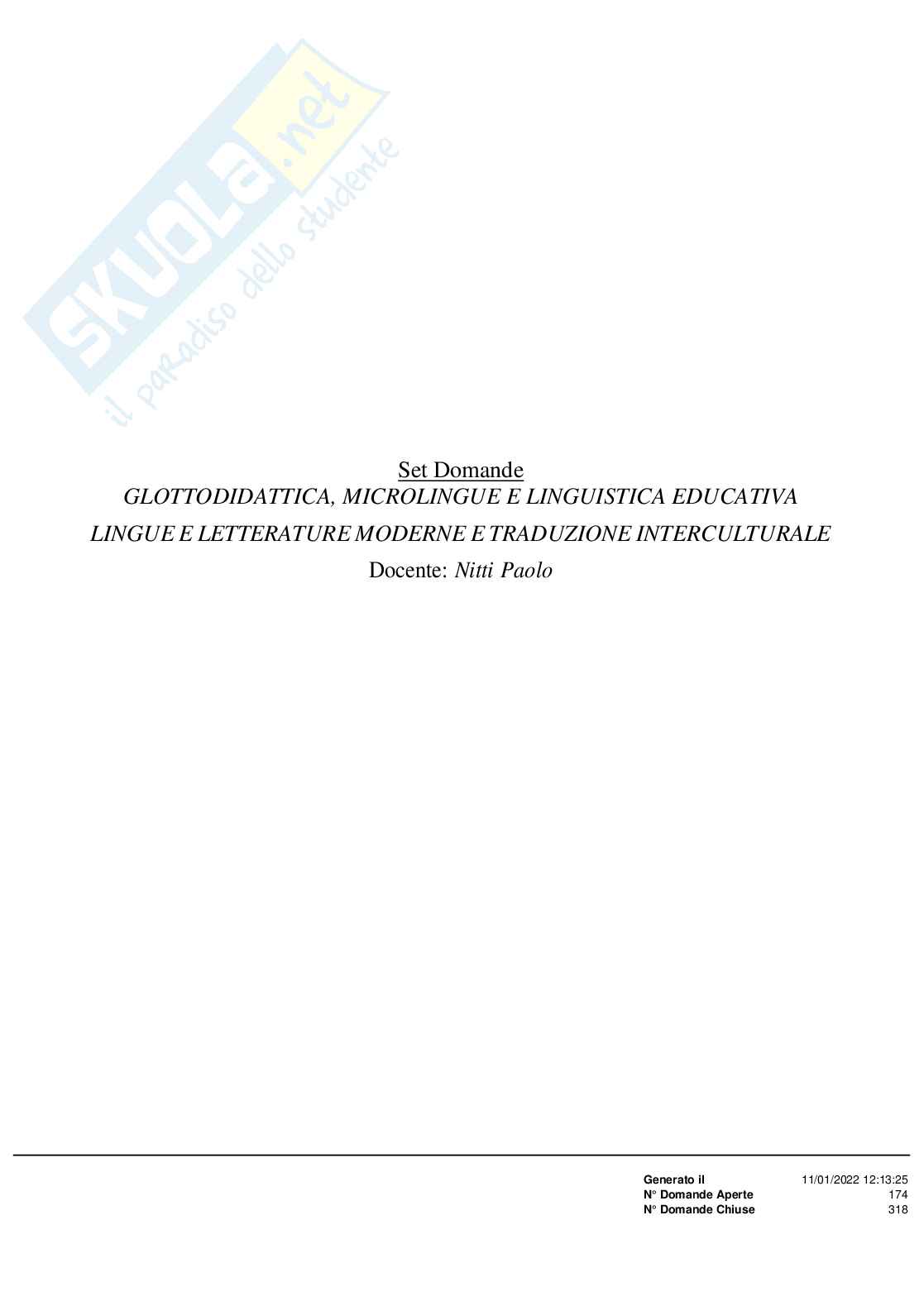 Paniere Glottodidattica e Risposte domande aperte  Pag. 1
