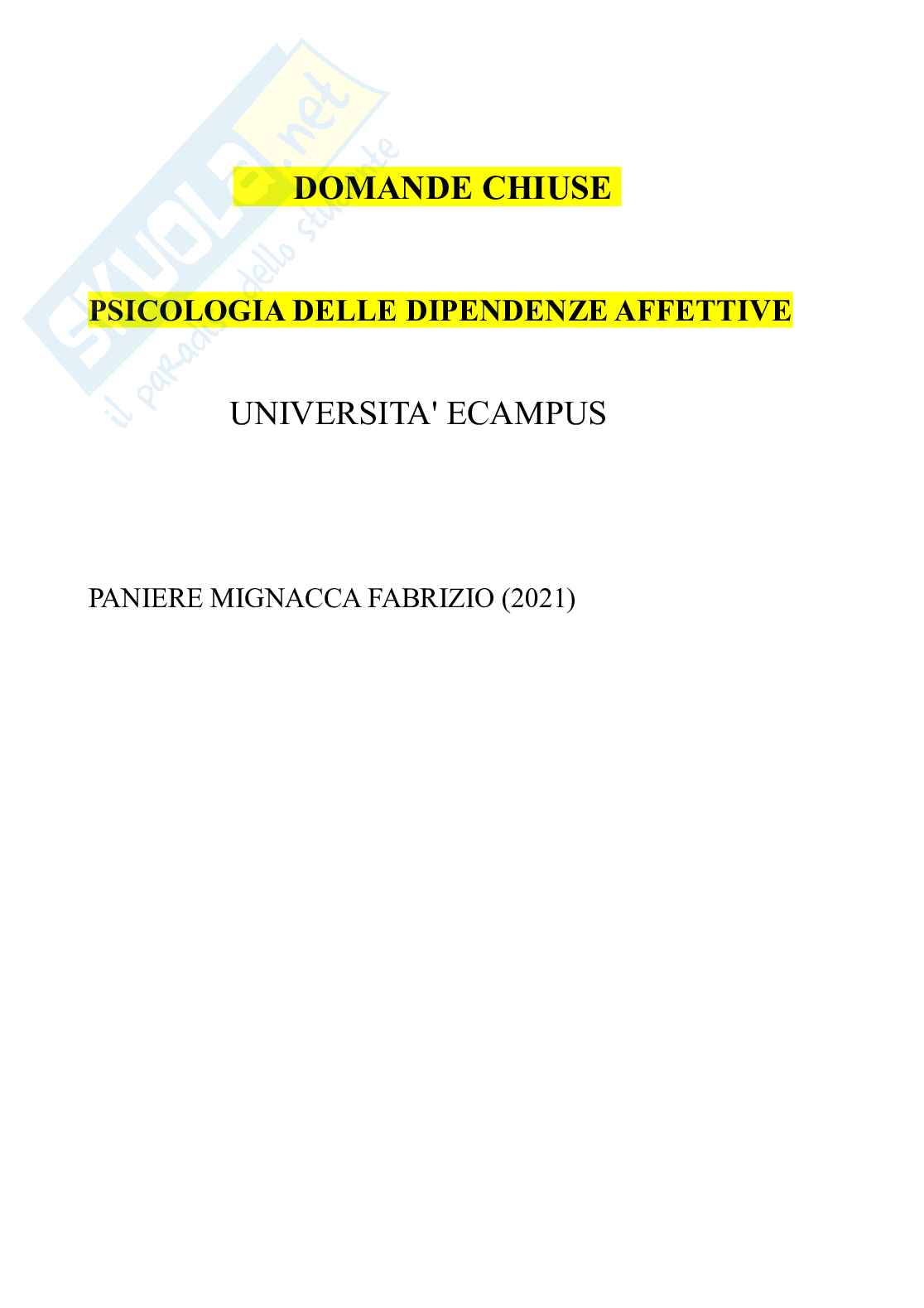 Paniere psicologia della dipendenza affettiva, in ordine alfabetico Pag. 1