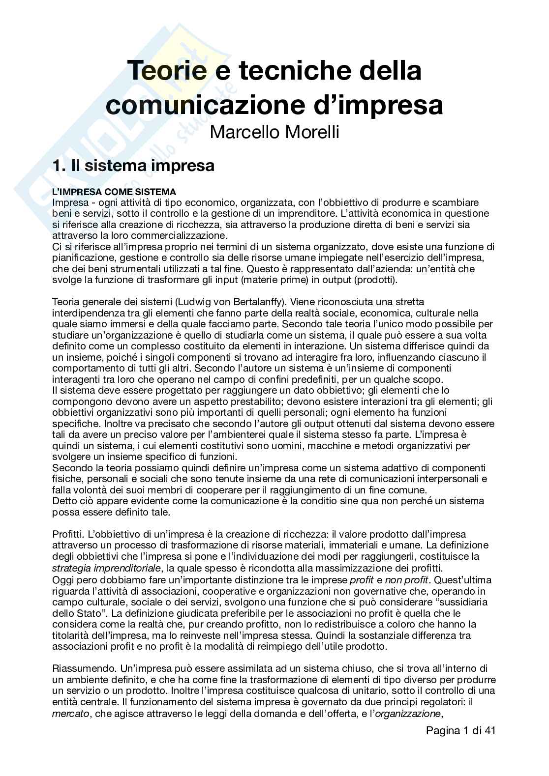 Riassunto esame Psicologia della comunicazione organizzativa, Prof. Bonaiuto Marino, libro consigliato Teoria e tecniche della comunicazione d’impresa, Morelli Pag. 1