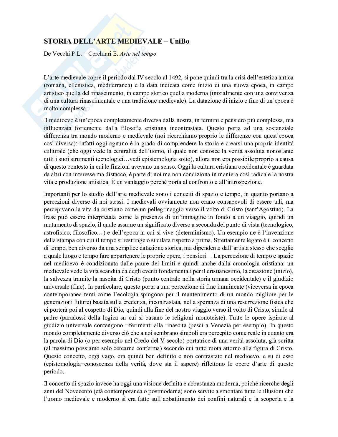 Riassunto esame Storia dell'arte medievale, Prof. Volpe Alessandro, libro consigliato Arte nel tempo, De Vecchi, Cerchiari Pag. 1