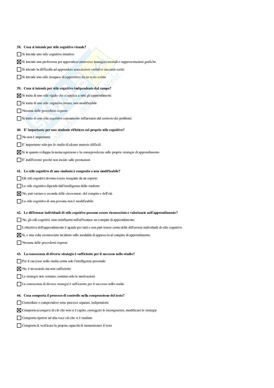 Paniere di Pedagogia sperimentale - Risposte multiple - aggiornato (2026) Pag. 11