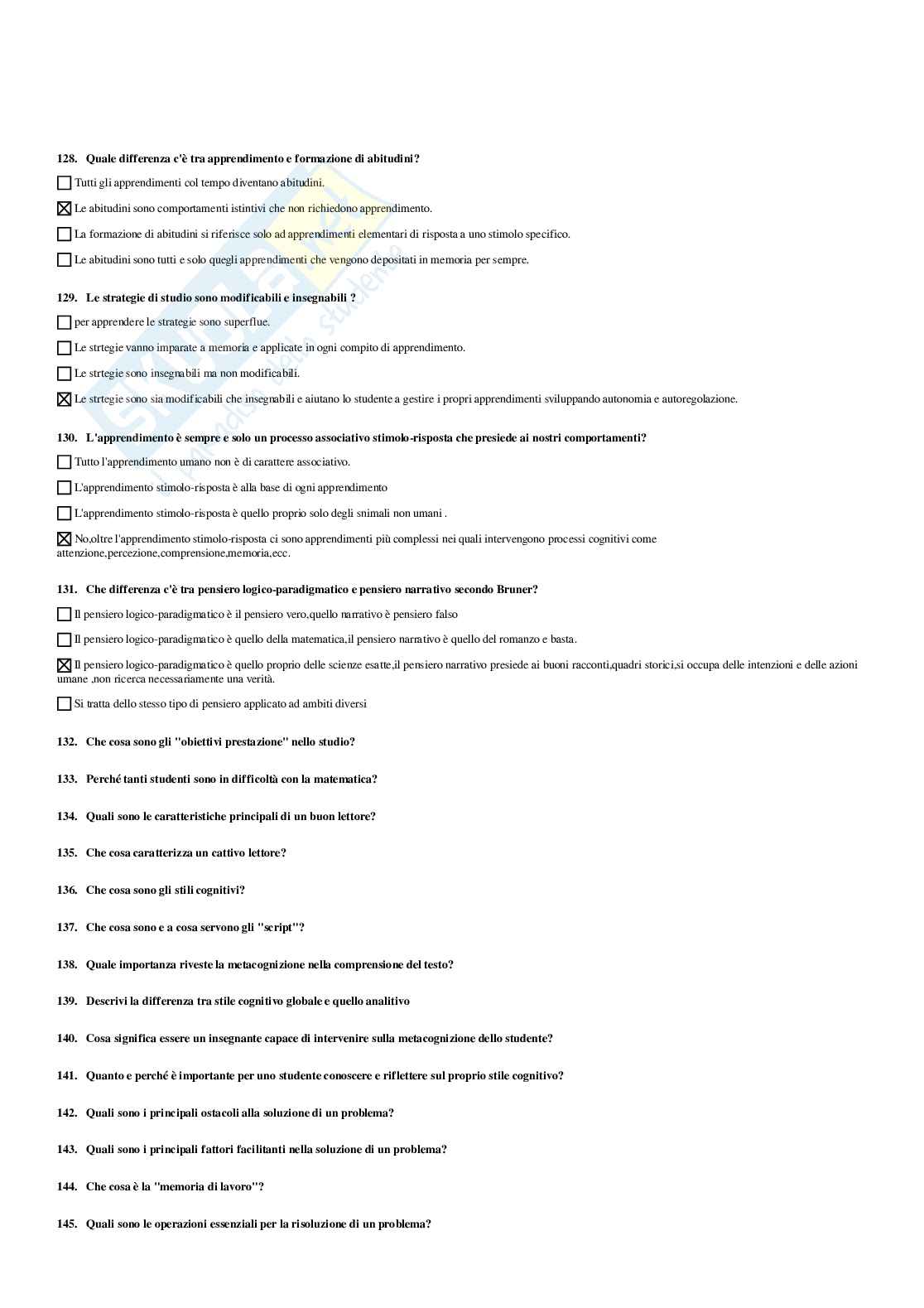 Paniere di Pedagogia sperimentale - Risposte multiple - aggiornato (2026) Pag. 21