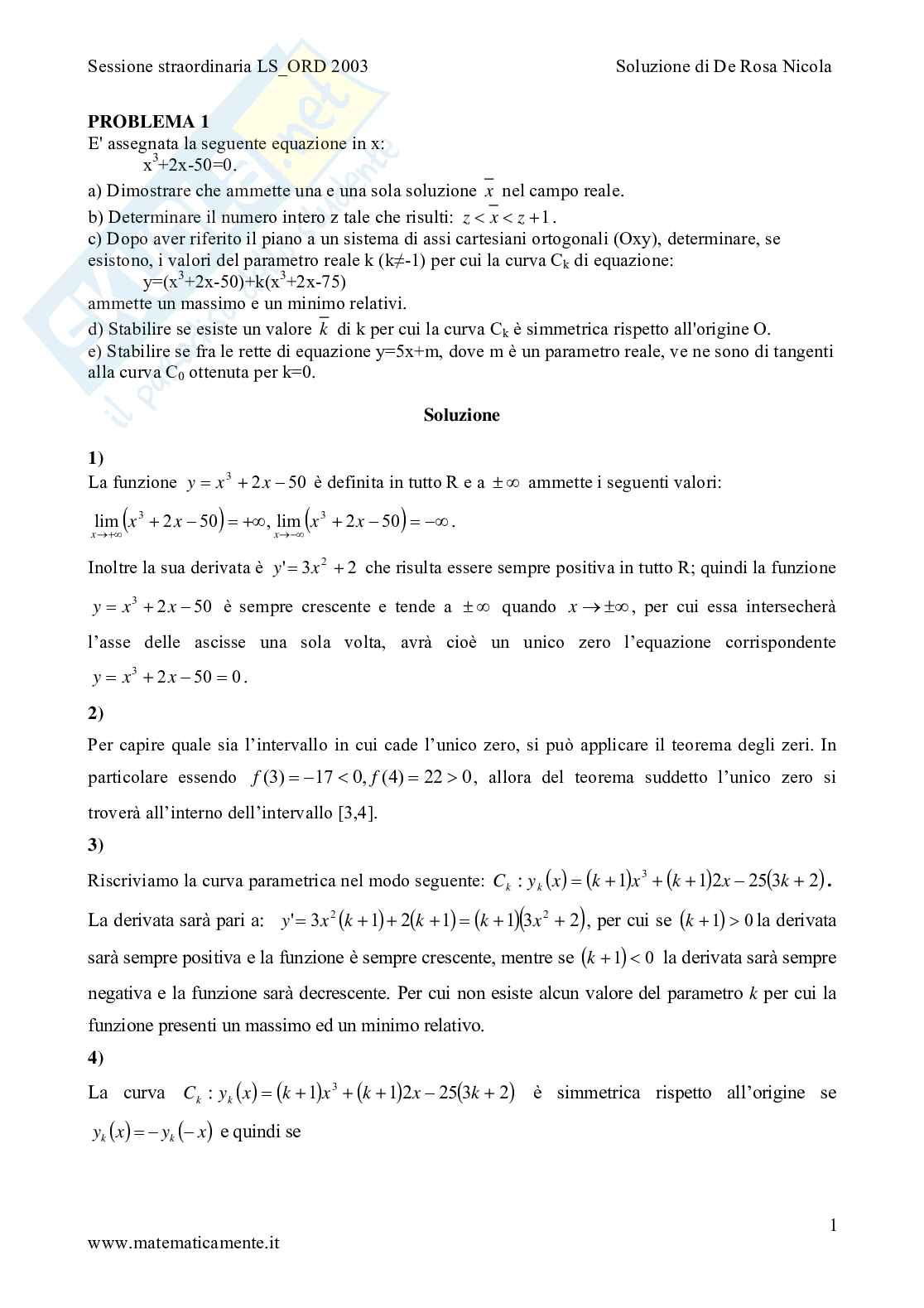 2003 - liceo scientifico di ordinamento sessione straordinaria Pag. 1