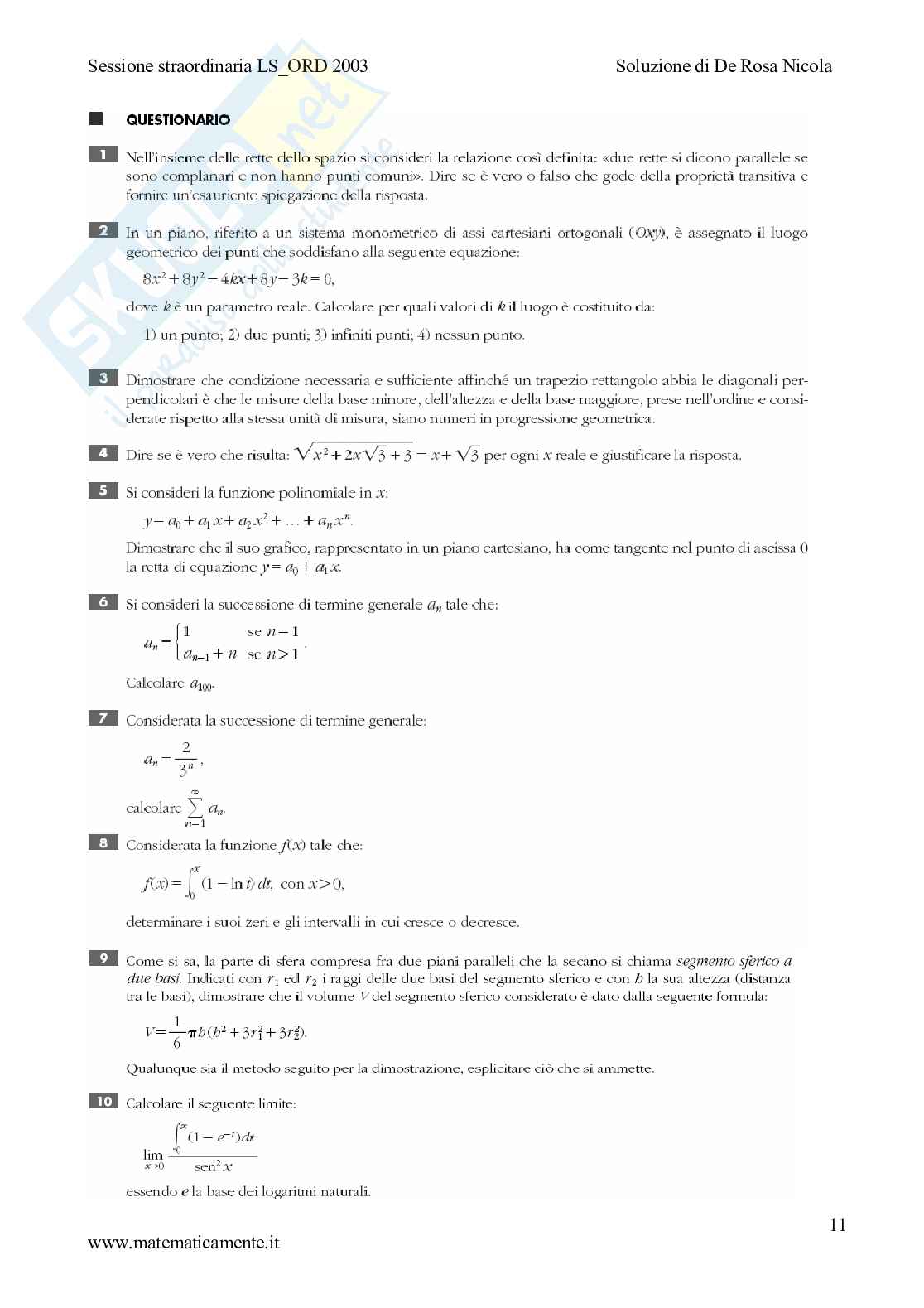 2003 - liceo scientifico di ordinamento sessione straordinaria Pag. 11