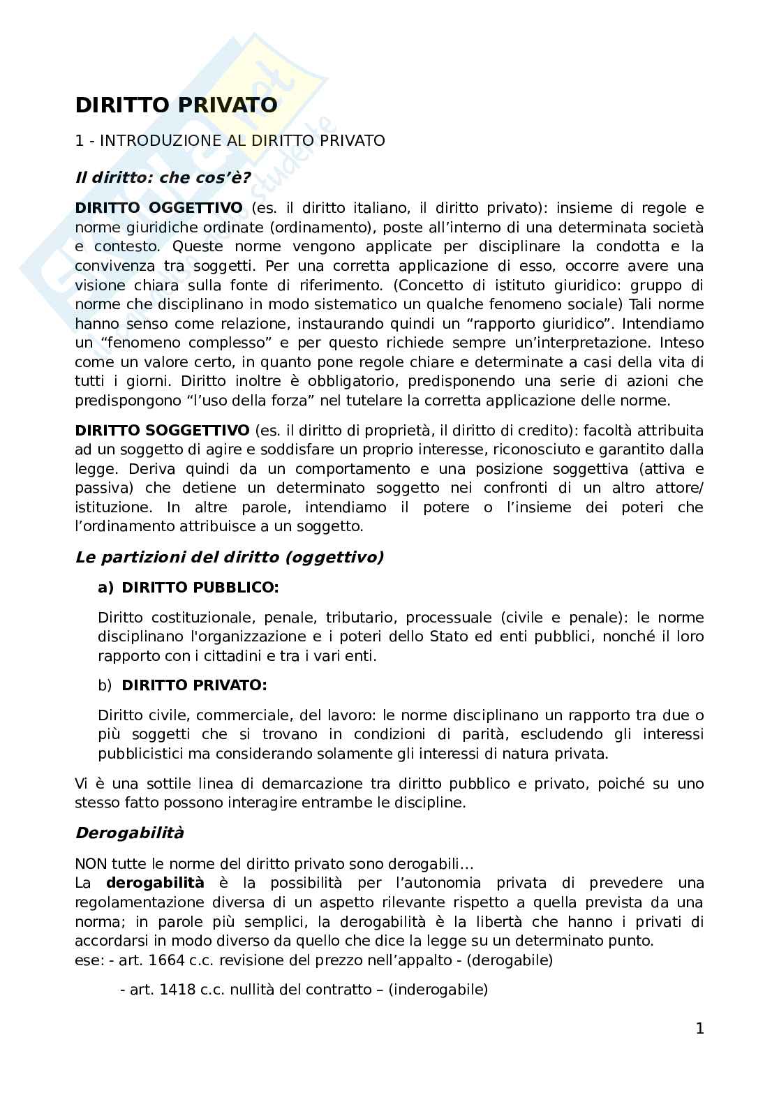 Appunti completi di Diritto privato   Pag. 1
