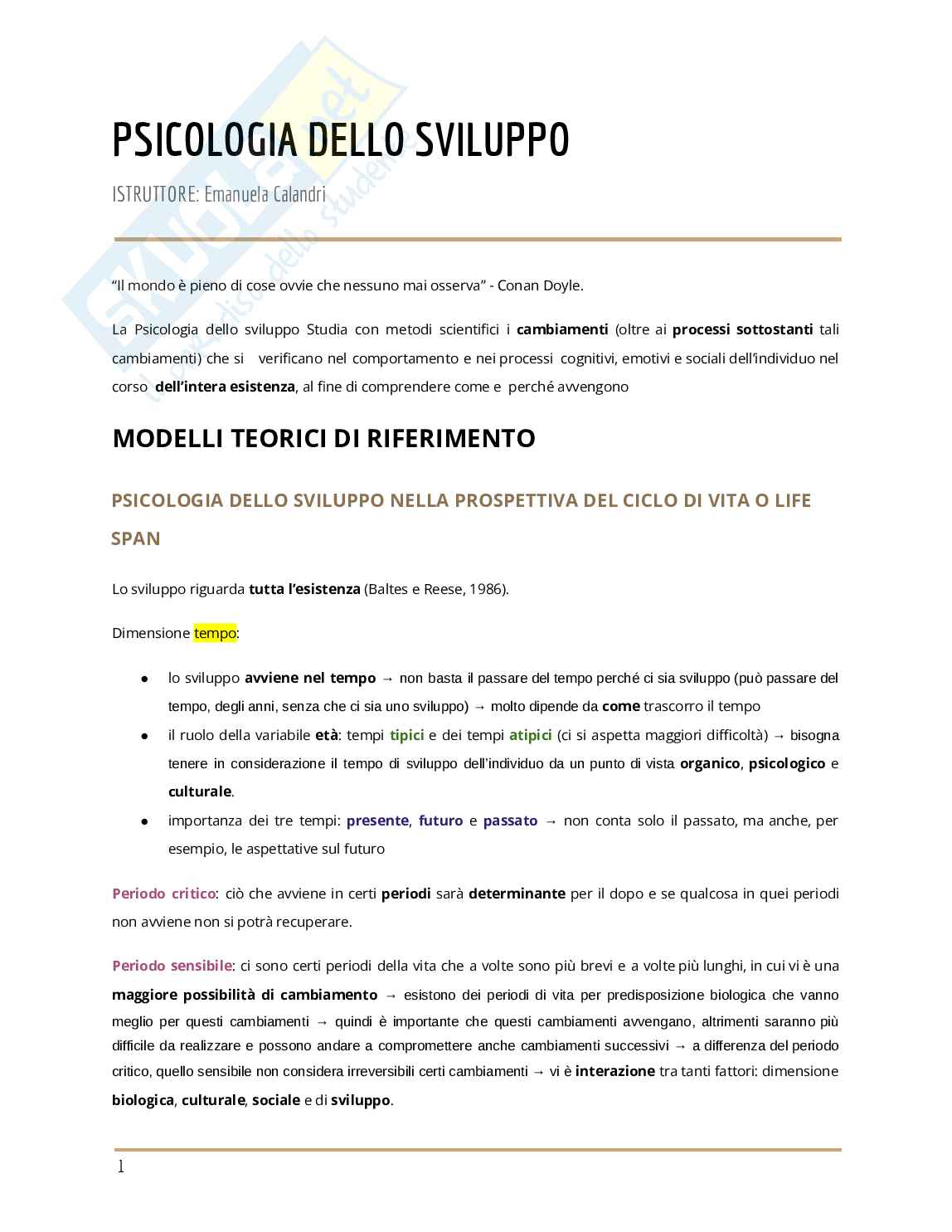 Psicologia dello sviluppo Pag. 1