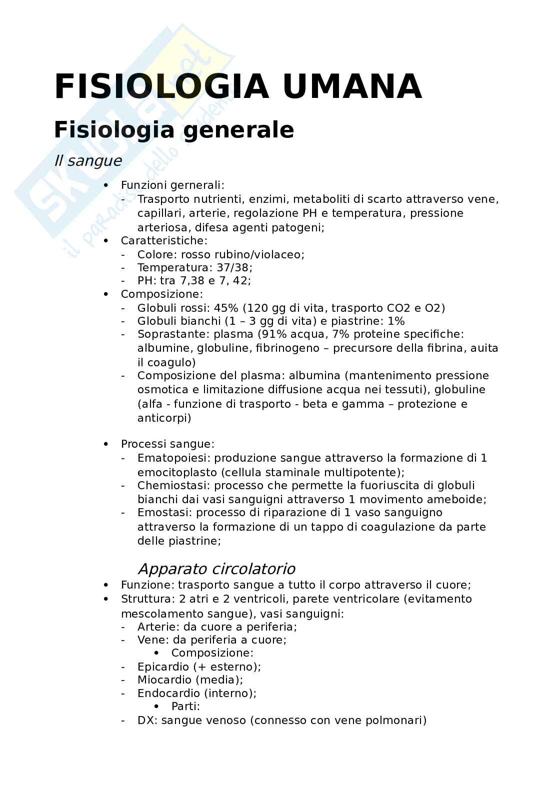 Fisiologia umana Pag. 1