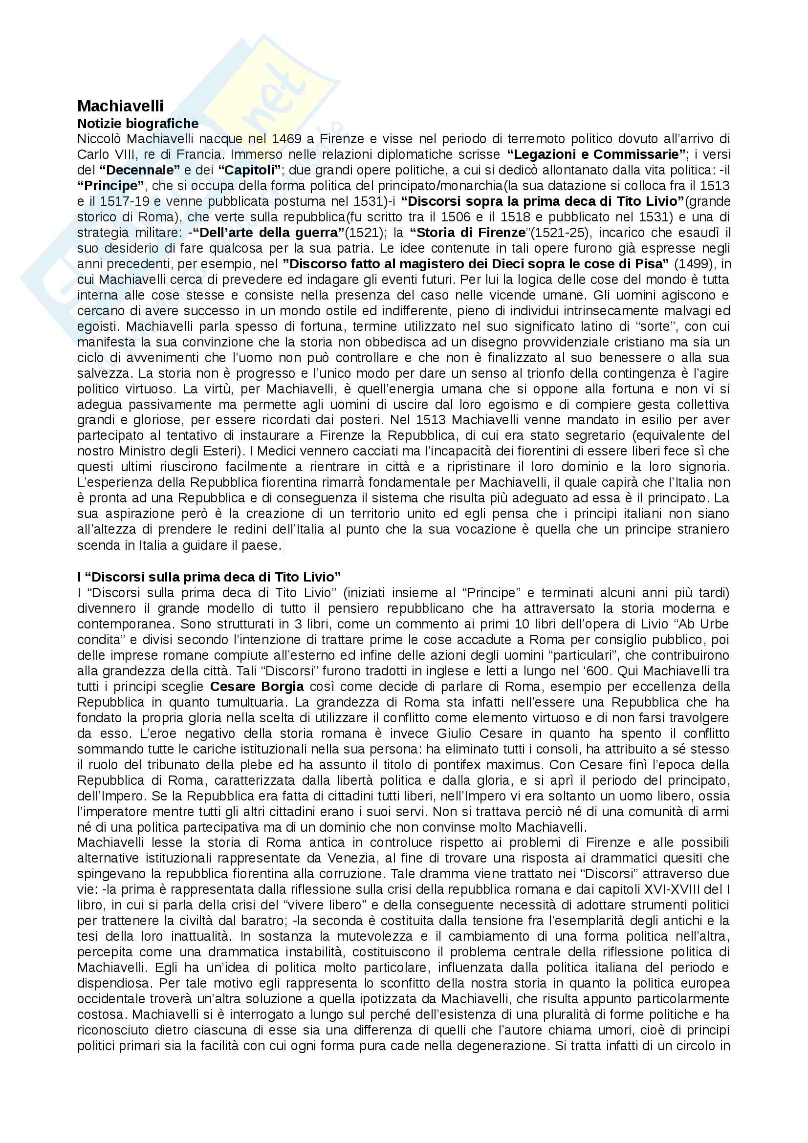 Riassunto esame di Storia delle dottrine politiche, libro consigliato Manuale di storia del pensiero politico di Carlo Galli Pag. 1