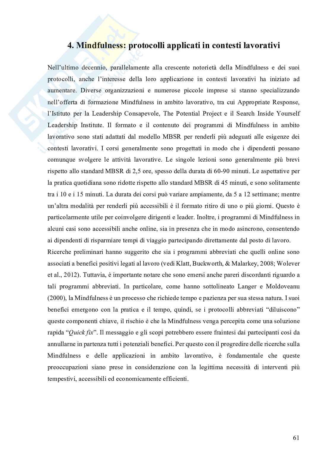 Protocolli Mindfulness per la riduzione dello Stress lavoro-correlato Pag. 61