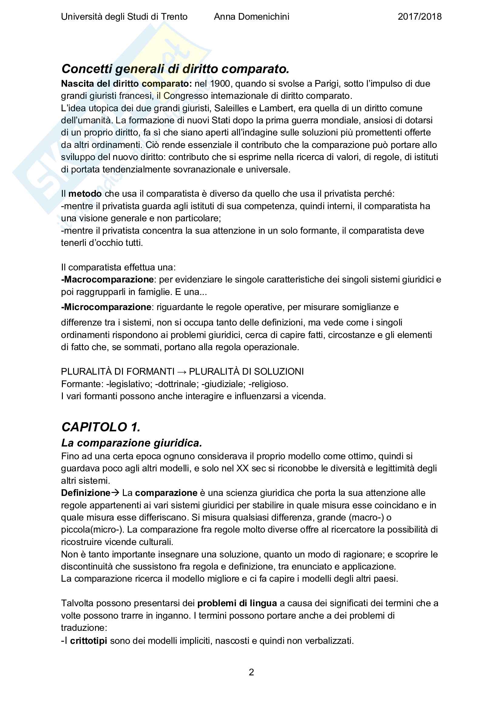 Sintesi esame Sistemi giuridici comparati, prof. Santaroni Pag. 2