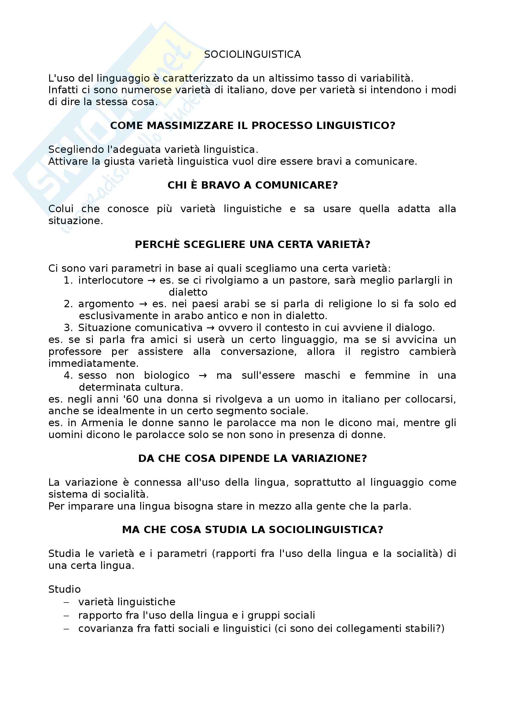 Linguistica generale - Sociolinguistica Pag. 1