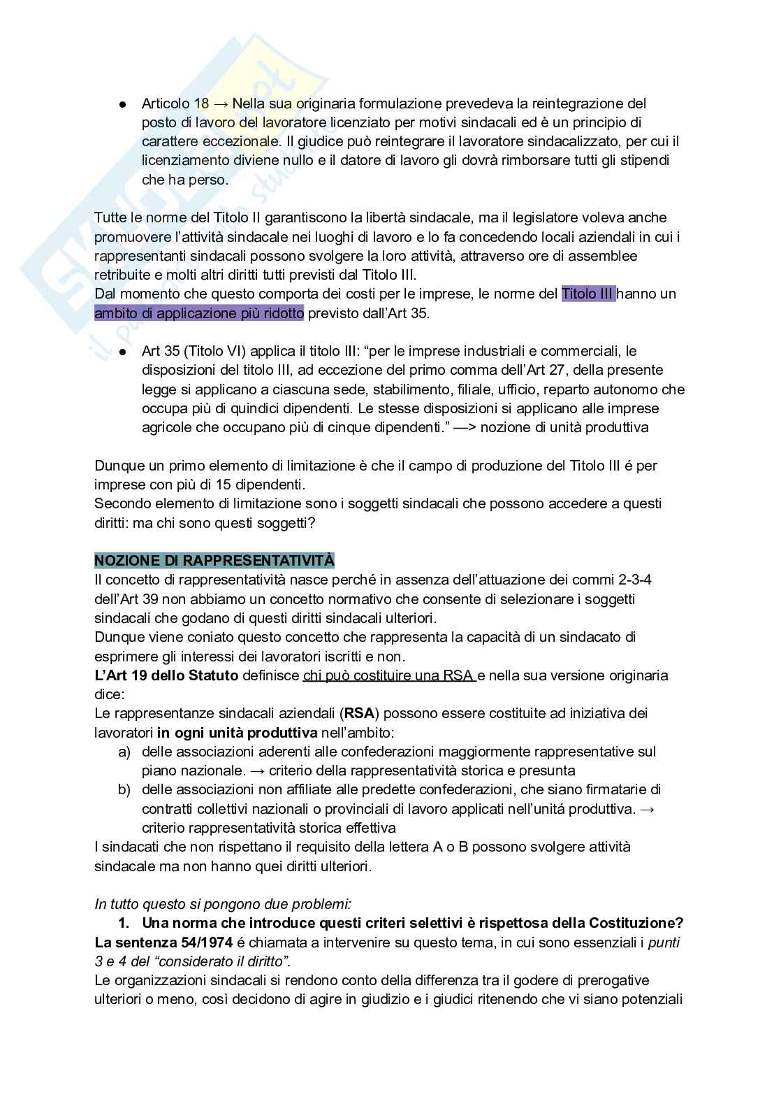 Riassunto esame Diritto del lavoro, Prof. Cappelli Lucio, libro consigliato Diritto sindacale, Magnani Pag. 11