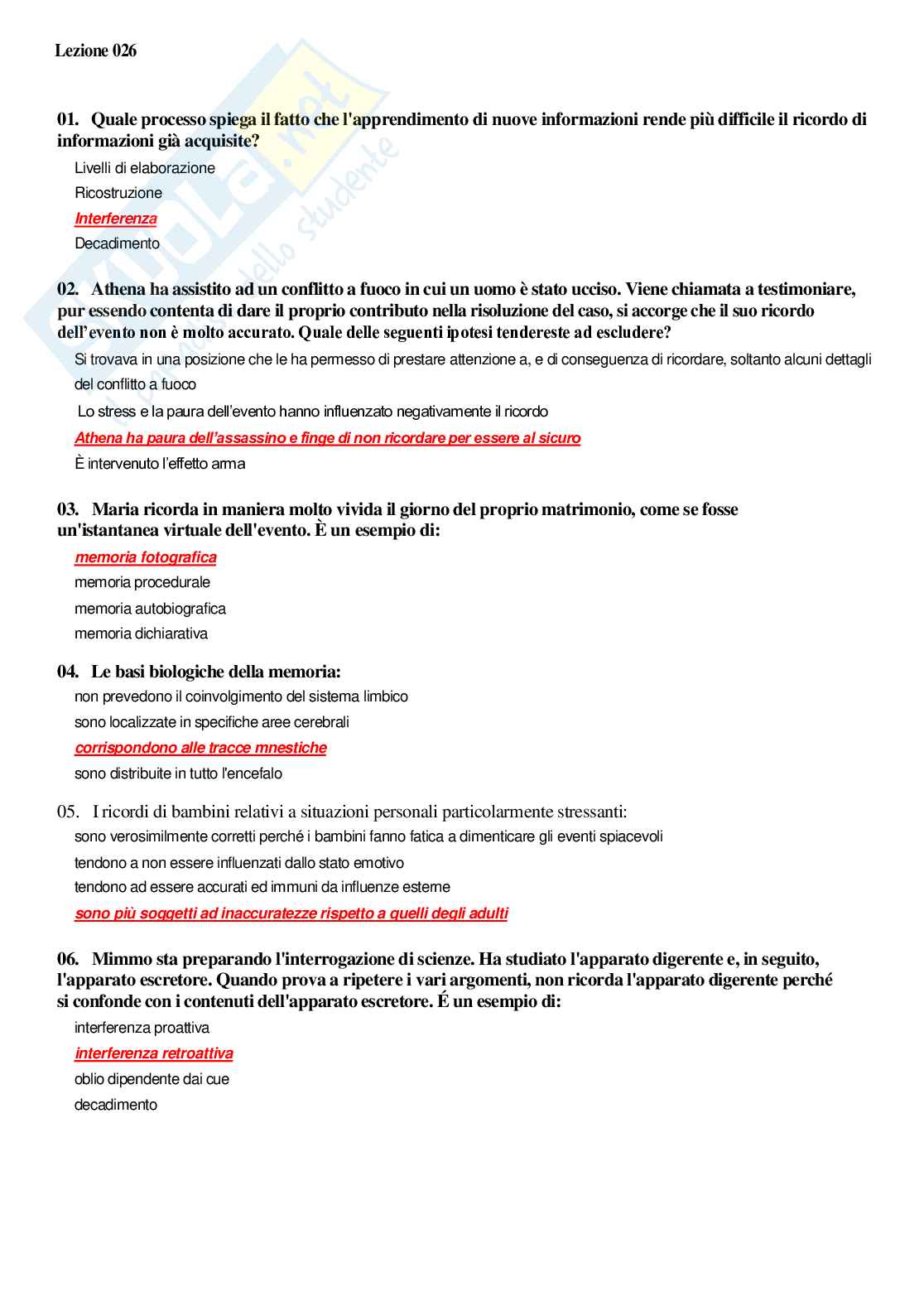 Paniere Domande e risposte chiuse Psicologia generale Pag. 41
