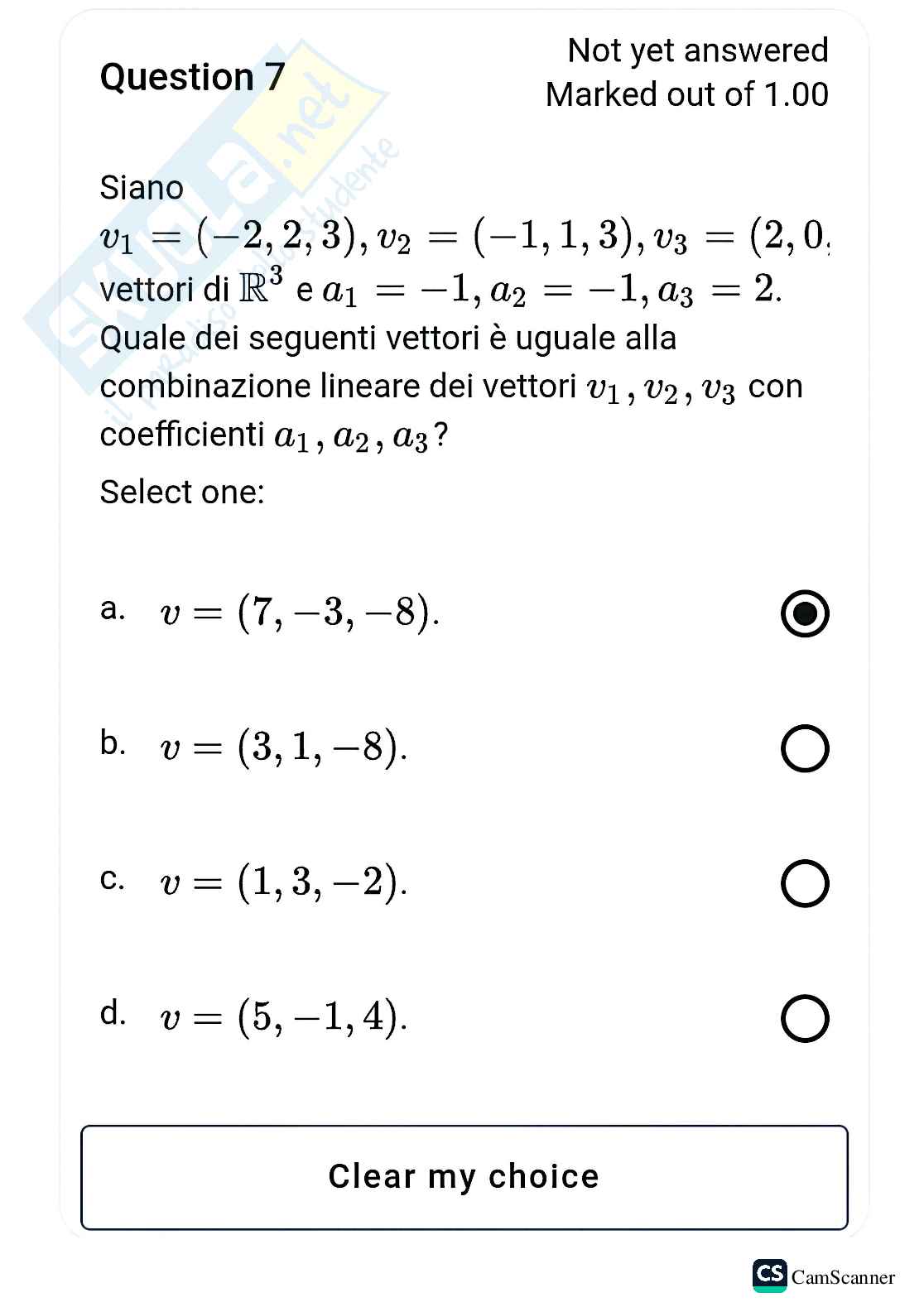 Domande quiz d'accesso Algebra lineare e geometria di base Pag. 1