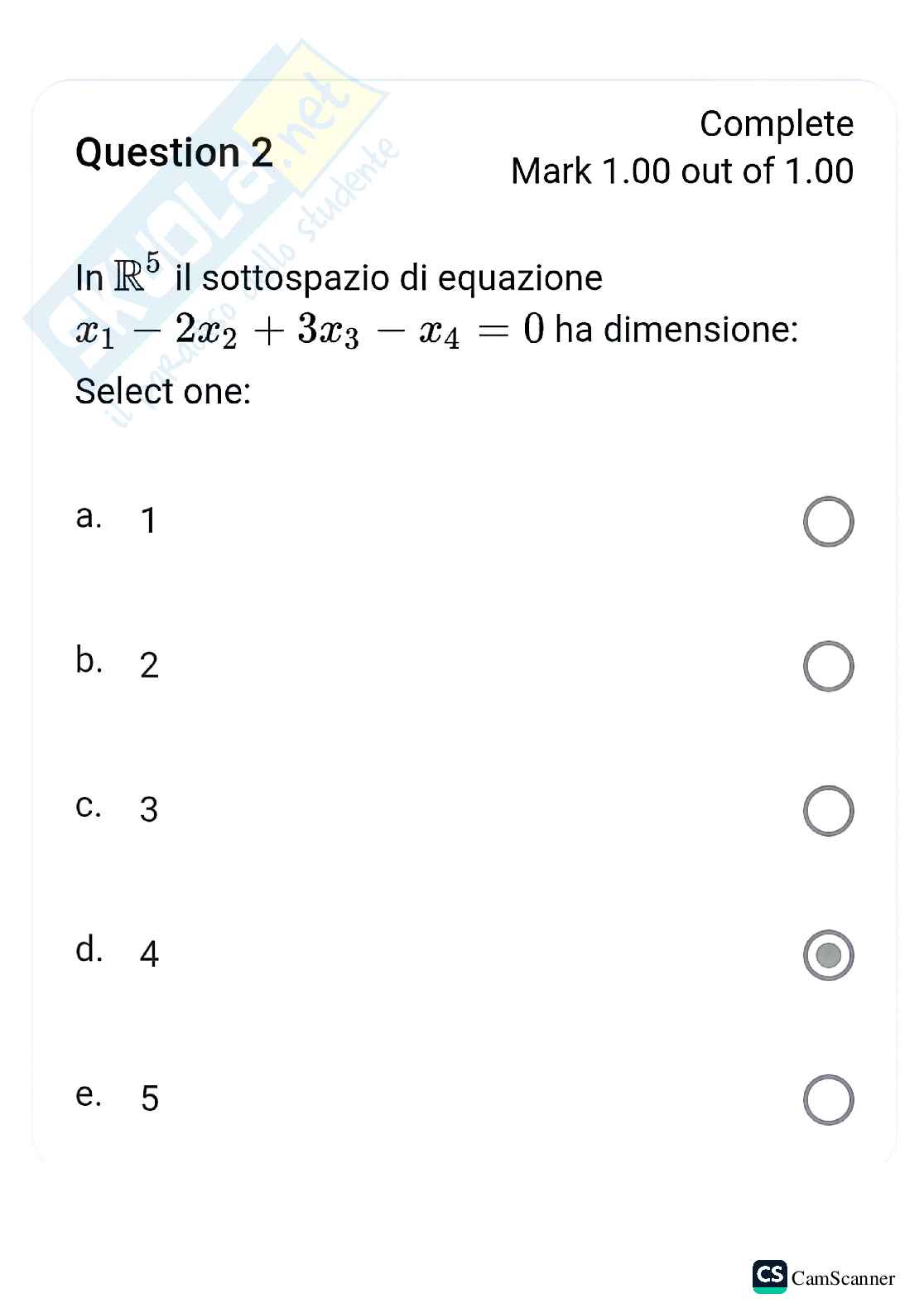 Domande quiz d'accesso Algebra lineare e geometria di base Pag. 6