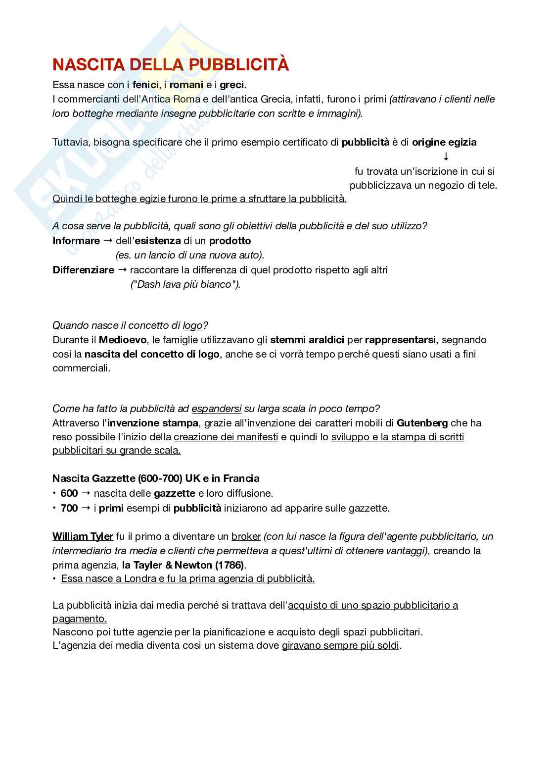 Appunti Pubblicità, parte 1  Pag. 1