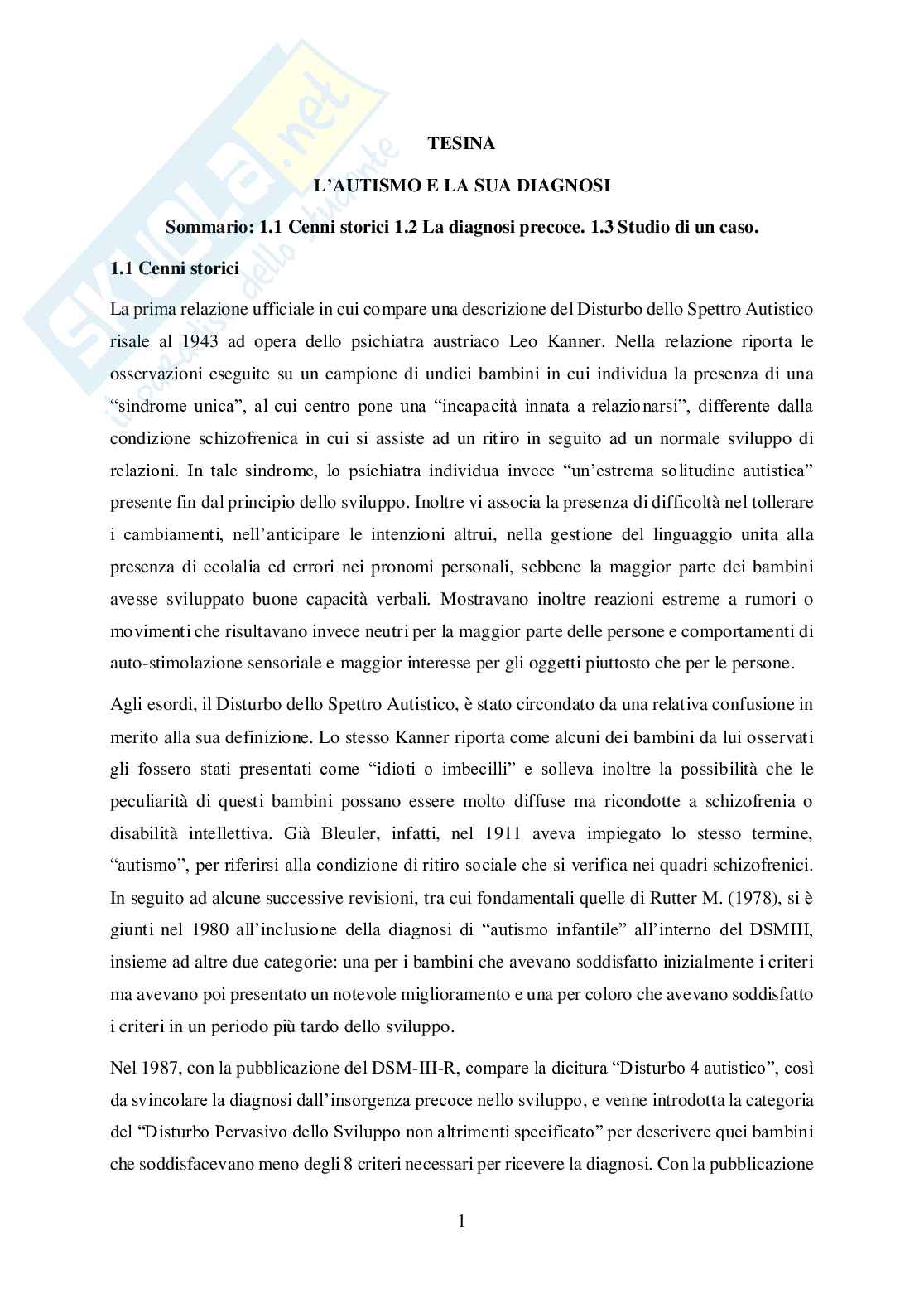 L'autismo e la sua diagnosi Pag. 1