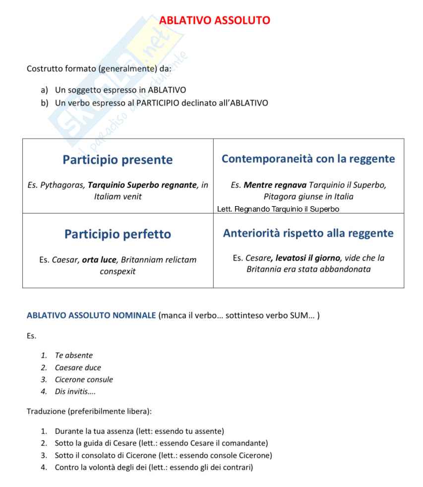Schema di Lingua e letteratura latina - Proposizioni  Pag. 1