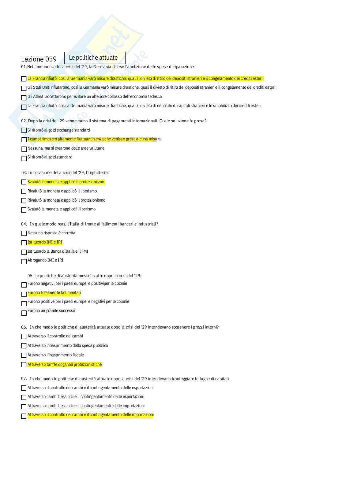 Storia economica – Paniere risposte chiuse completo - A.A. 2025/26 Pag. 86