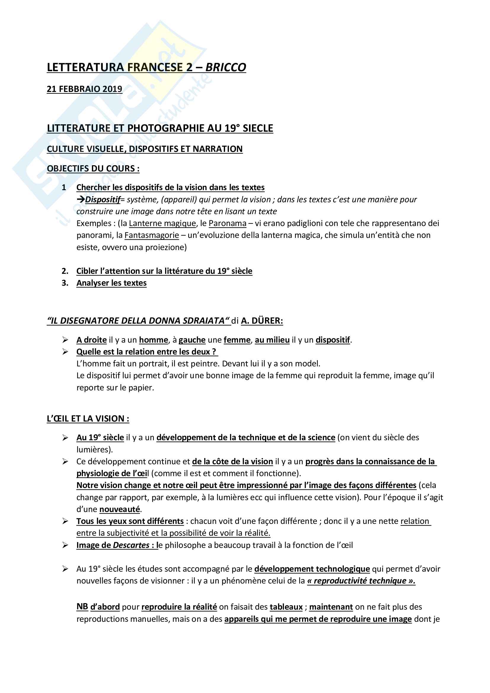 Appunti letteratura francese II, prof Bricco Pag. 1