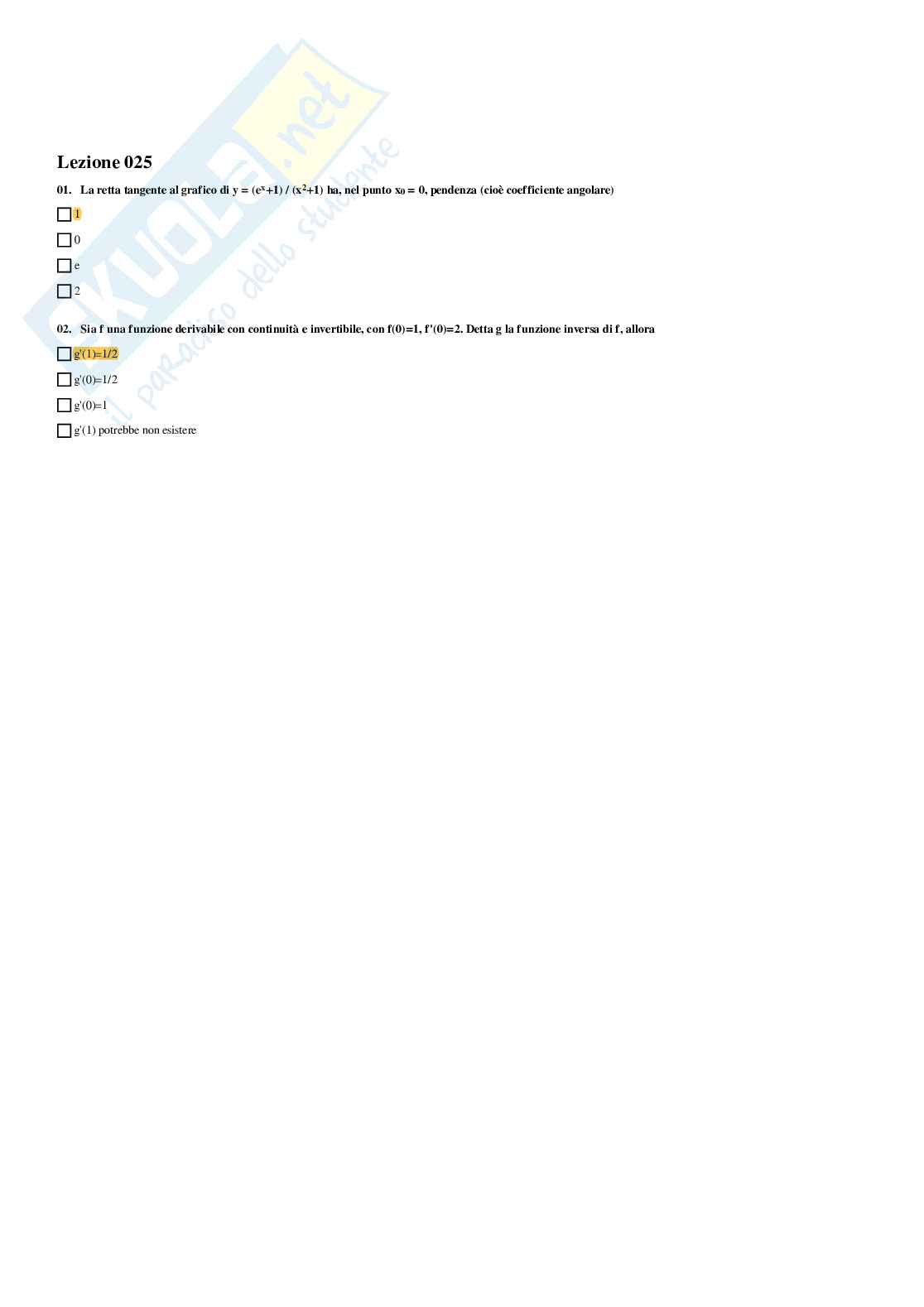 Analisi matematica – Preparazione esame – Paniere completo risposte chiuse (301) – A.A. 2025/2026 Pag. 26