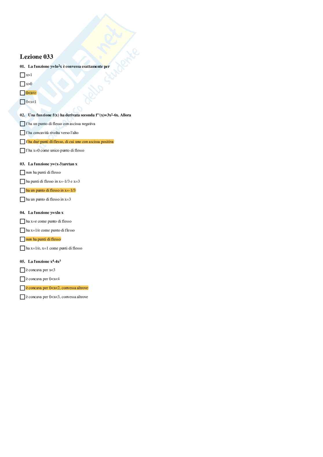Analisi matematica – Preparazione esame – Paniere completo risposte chiuse (301) – A.A. 2025/2026 Pag. 36