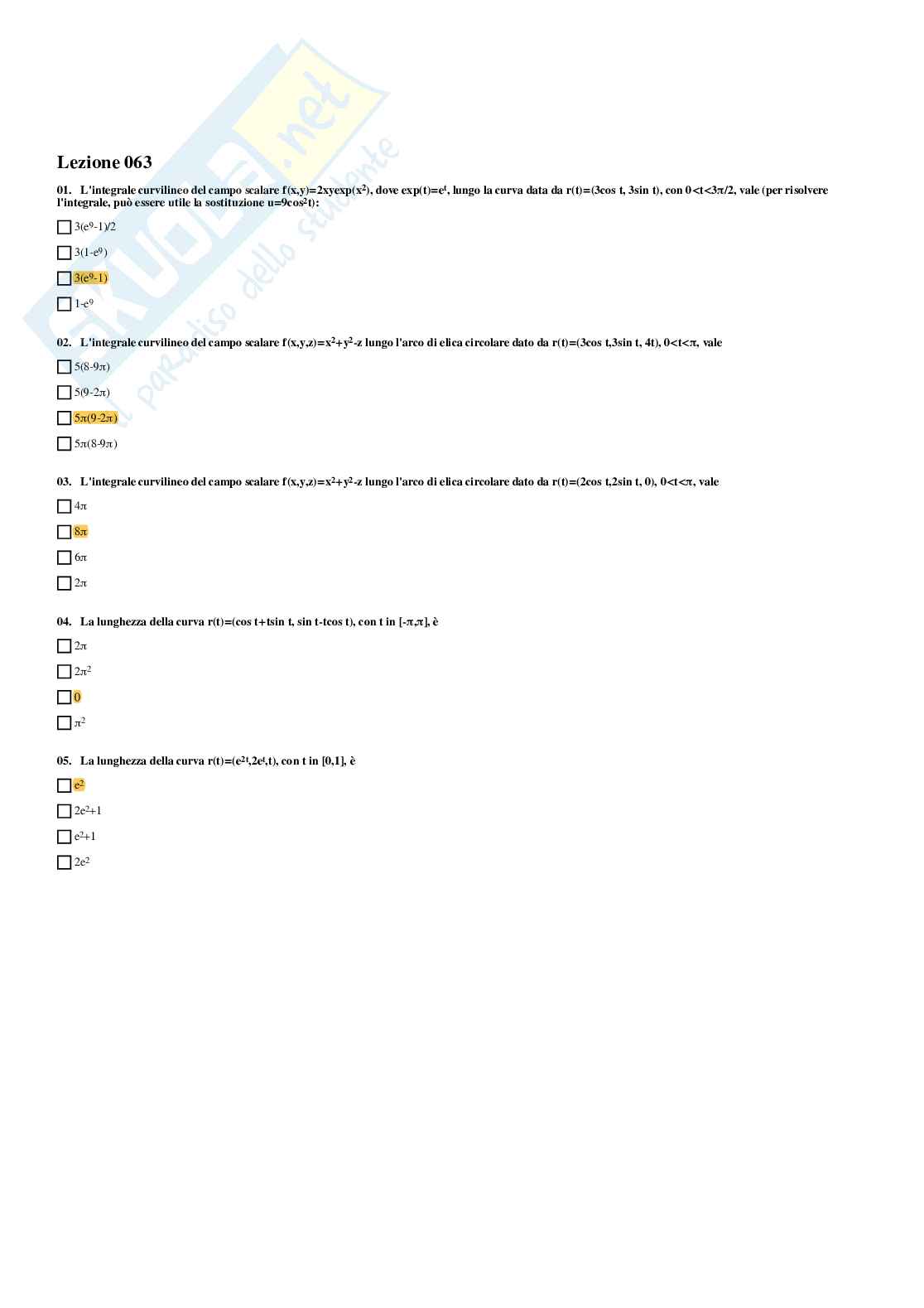 Analisi matematica – Preparazione esame – Paniere completo risposte chiuse (301) – A.A. 2025/2026 Pag. 61