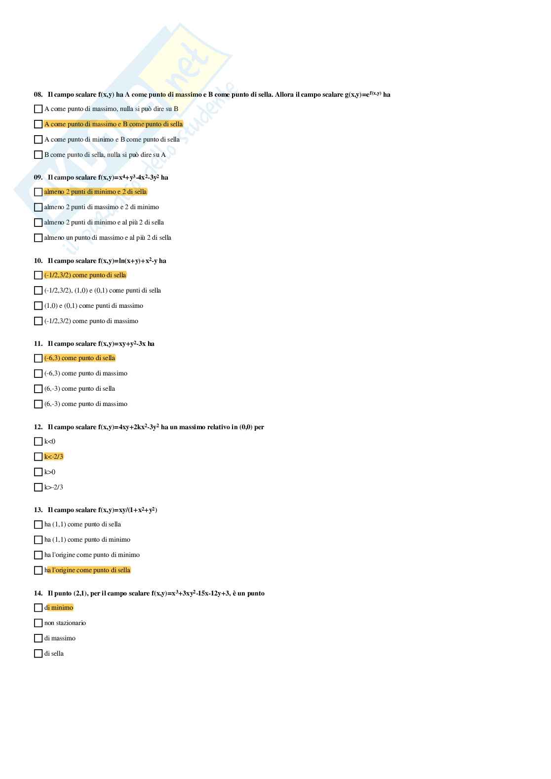 Analisi matematica – Preparazione esame – Paniere completo risposte chiuse (301) – A.A. 2025/2026 Pag. 66