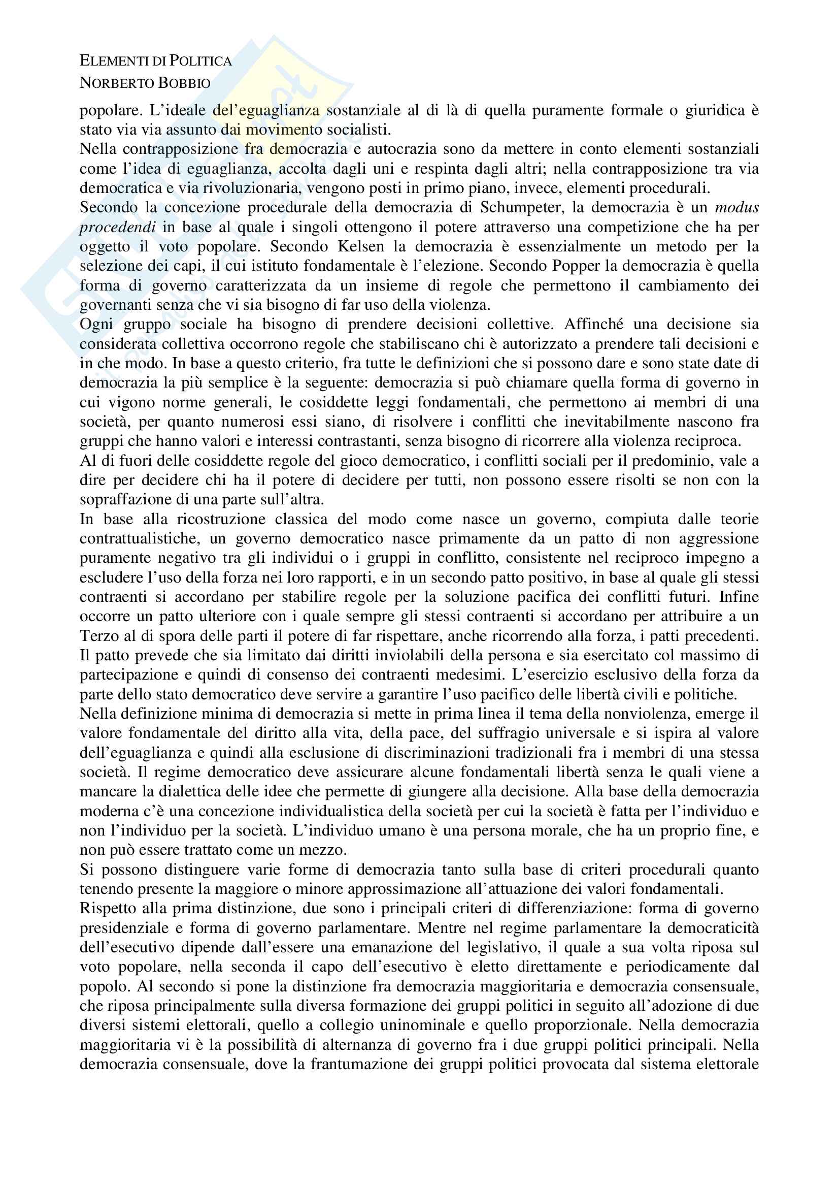 Riassunto esame Teoria politica, prof. Cotta, libro consigliato Elementi di Politica, Bobbio Pag. 11