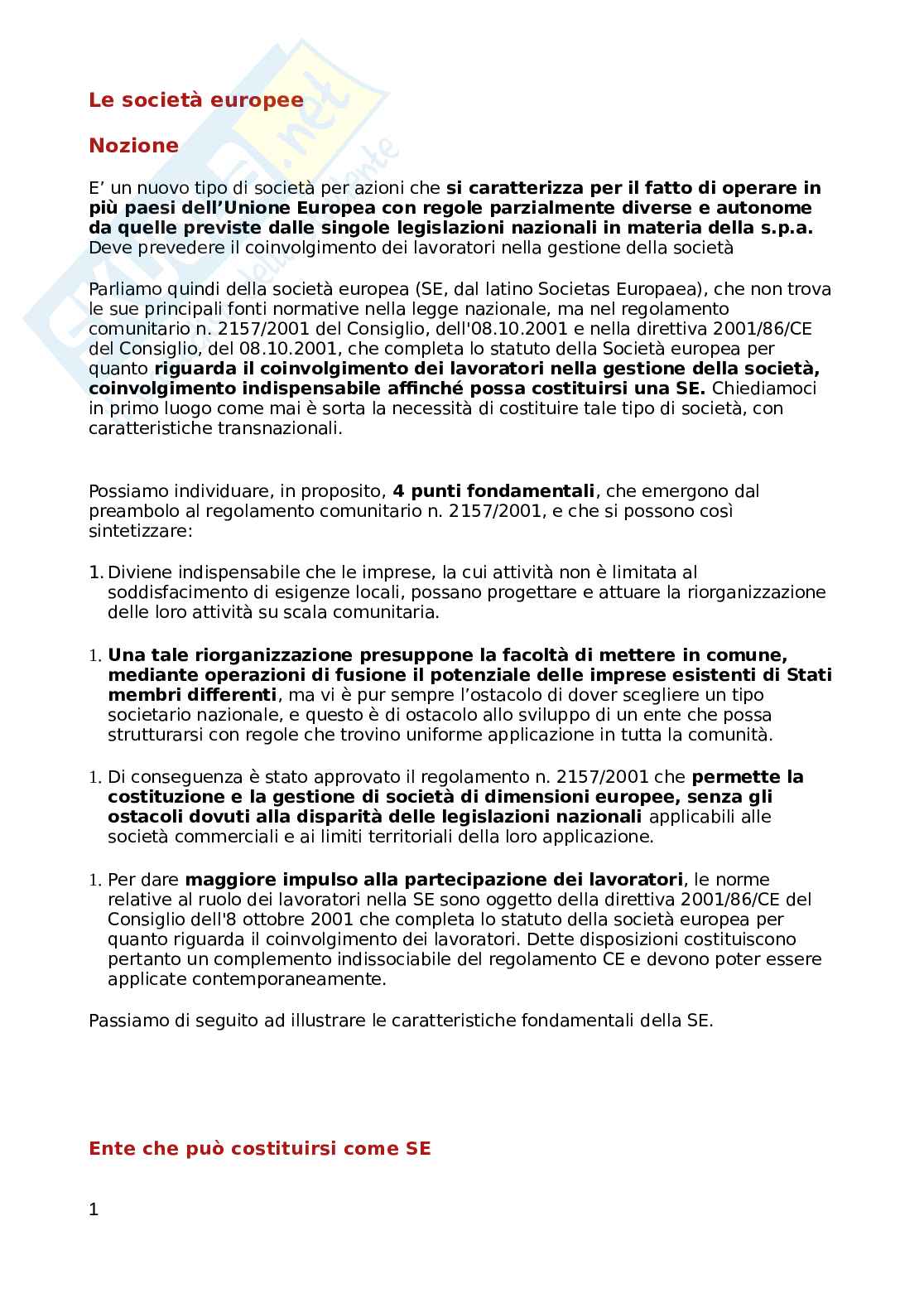 Le società europee e SCE Pag. 1