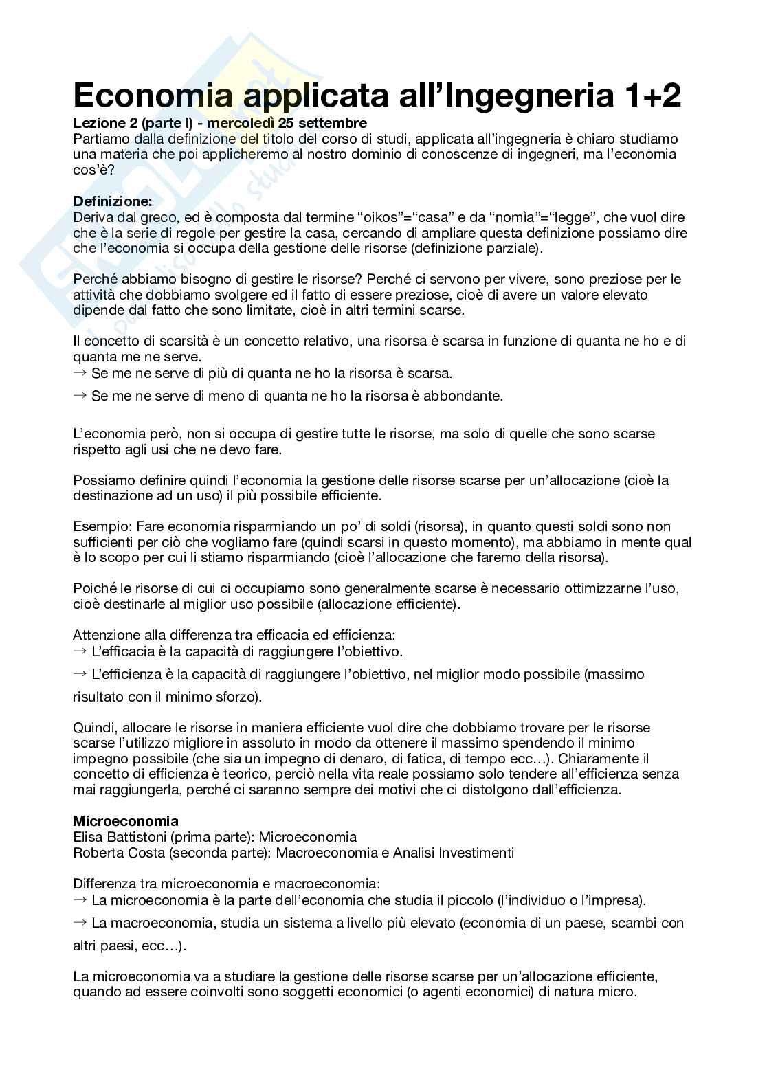 Economia applicata all’ingegneria 1 + 2 Pag. 1
