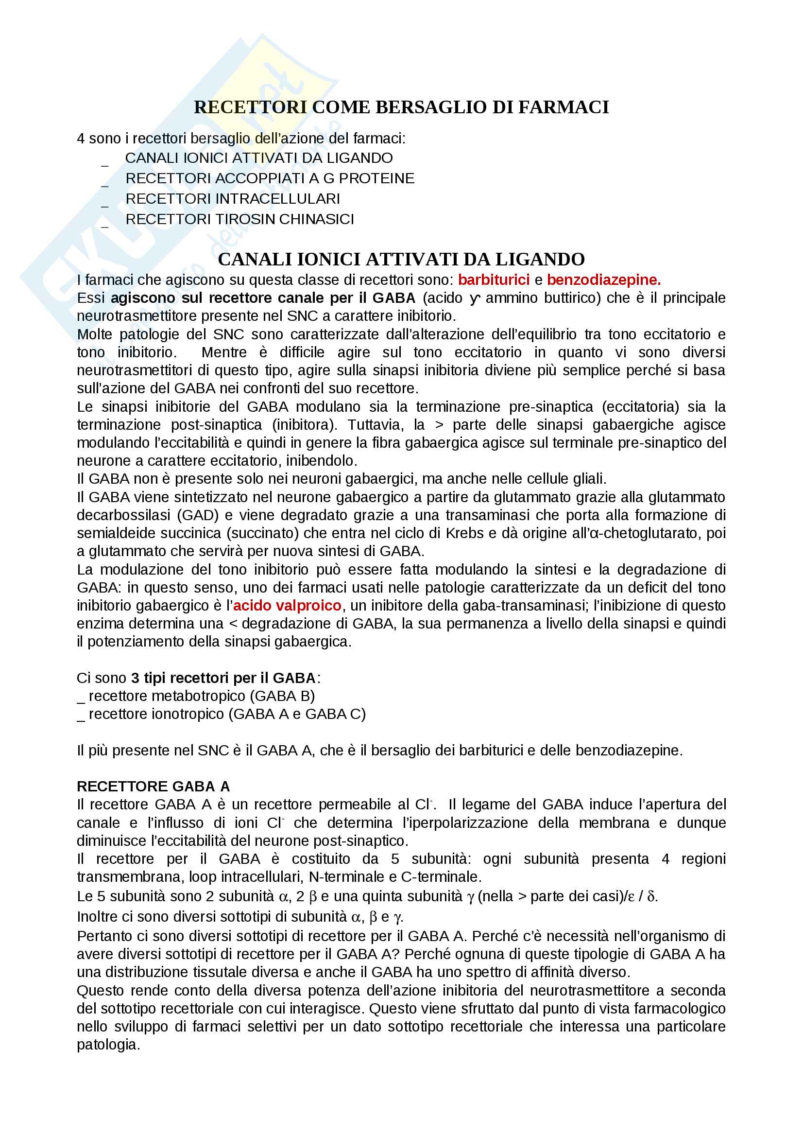 8 Recettori come bersaglio farmaci completo Pag. 1