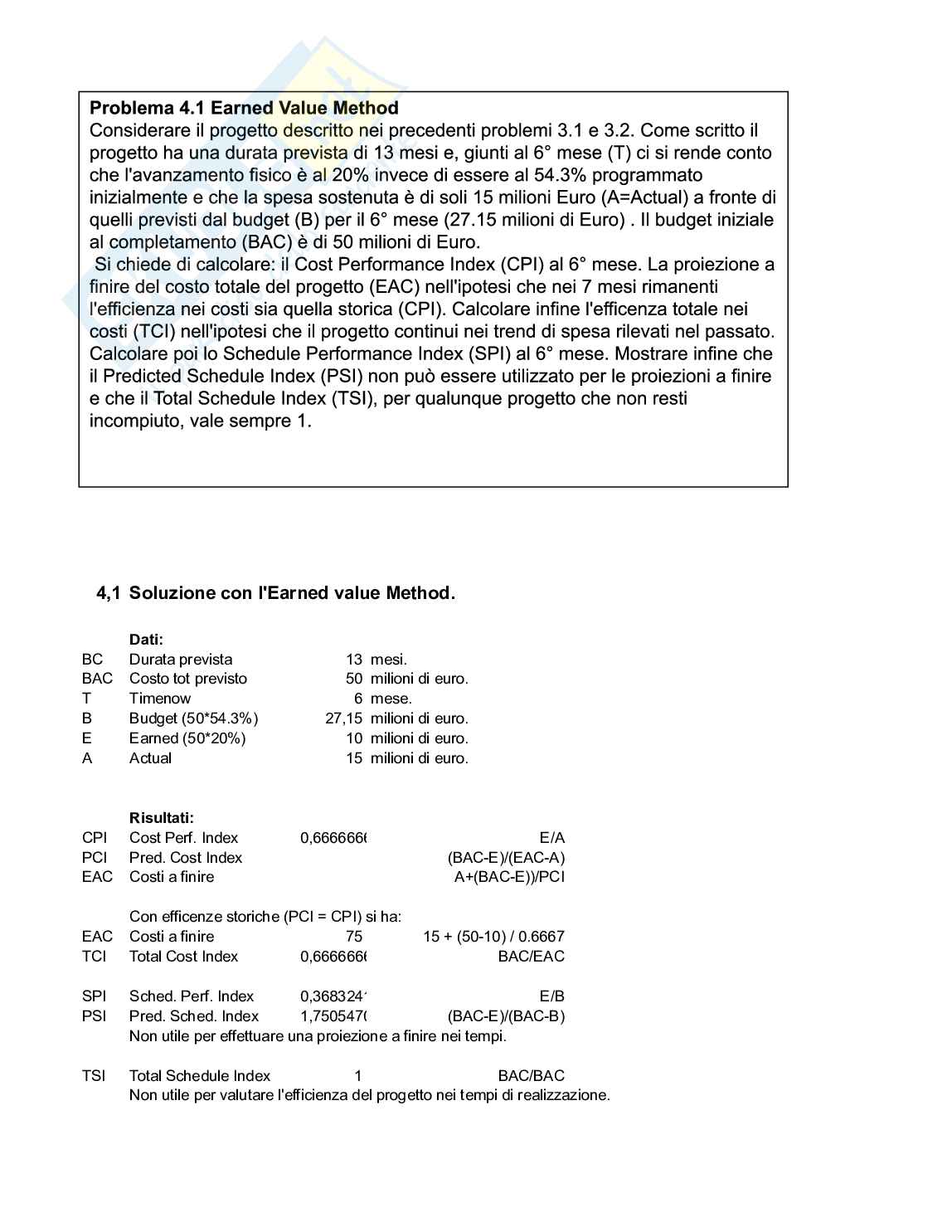 Problema 4.1 Earned Value Method Pag. 1