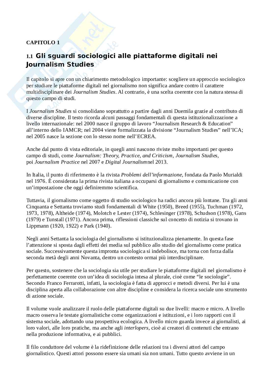 Riassunto esame Sociologia della Comunicazione, Prof. Valentini Elena, libro consigliato Sociologia delle piattaforme digitali , Valentini  Pag. 1