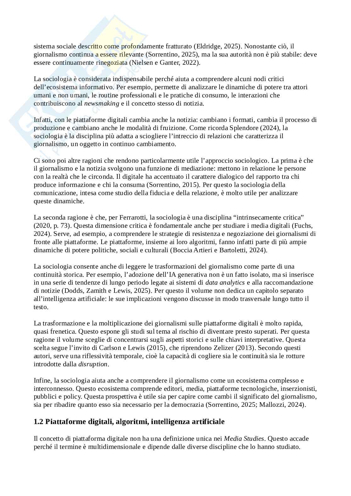 Riassunto esame Sociologia della Comunicazione, Prof. Valentini Elena, libro consigliato Sociologia delle piattaforme digitali , Valentini  Pag. 2