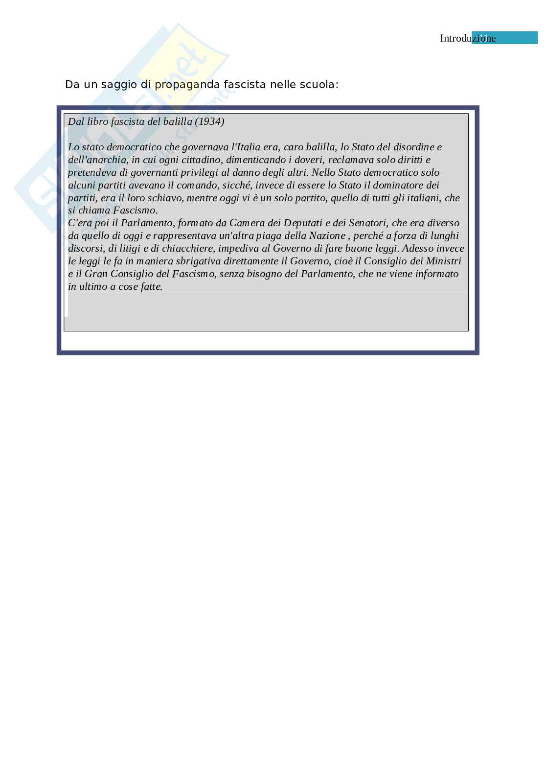 Fascismo: sintesi storico-culturale e politico-economica Pag. 11