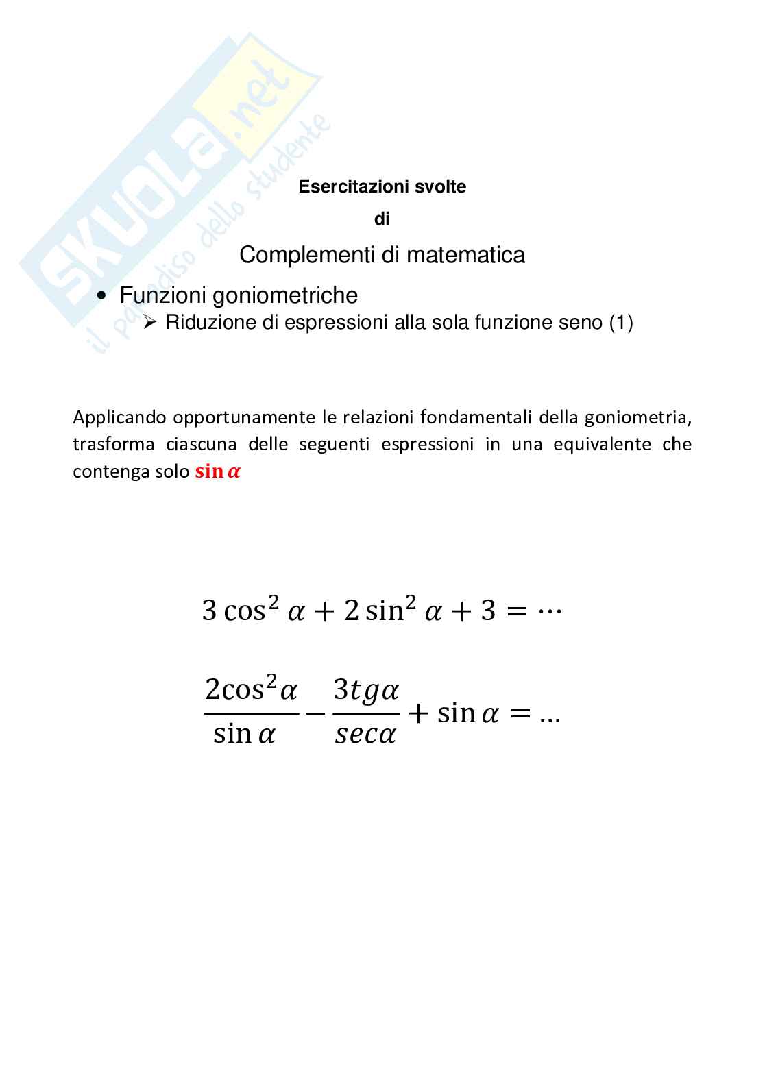 Riduzione di espressioni goniometriche alla sola funzione seno (1) Pag. 1