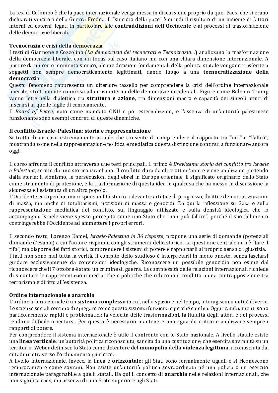 Riassunto esame Global politics, Prof. Giannone Diego, libro consigliato Il suicidio della pace , Colombo Pag. 2