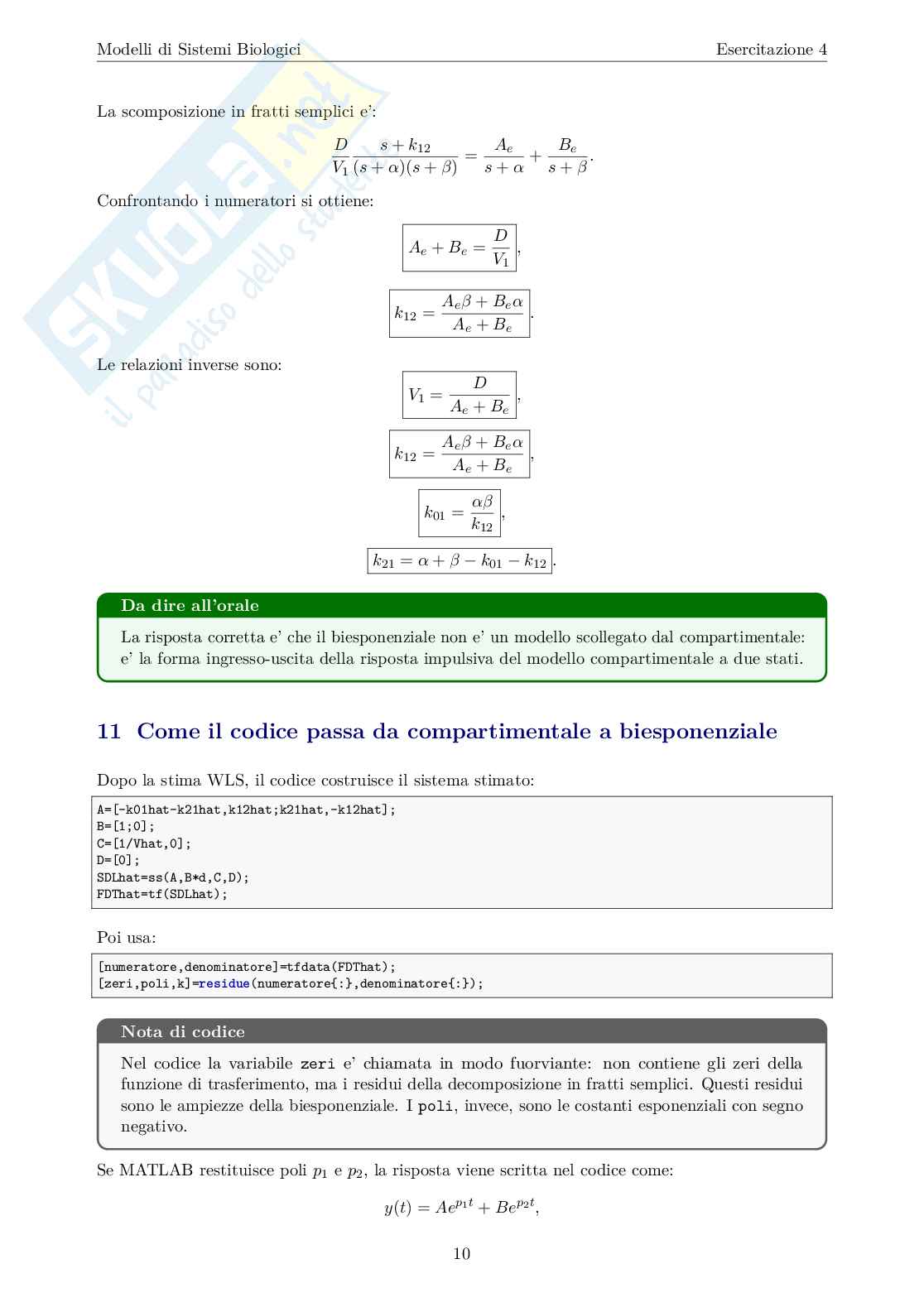 Esercitazione 4: Identificazione di modelli compartimentali lineari Pag. 11