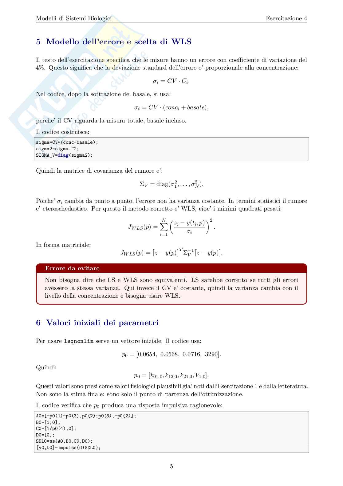 Esercitazione 4: Identificazione di modelli compartimentali lineari Pag. 6