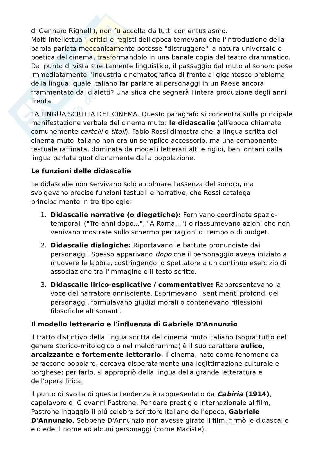 Riassunto esame Teoria del cinema, Prof. Rossi Fabio, libro consigliato Lingua italiana e cinema, Rossi Pag. 11