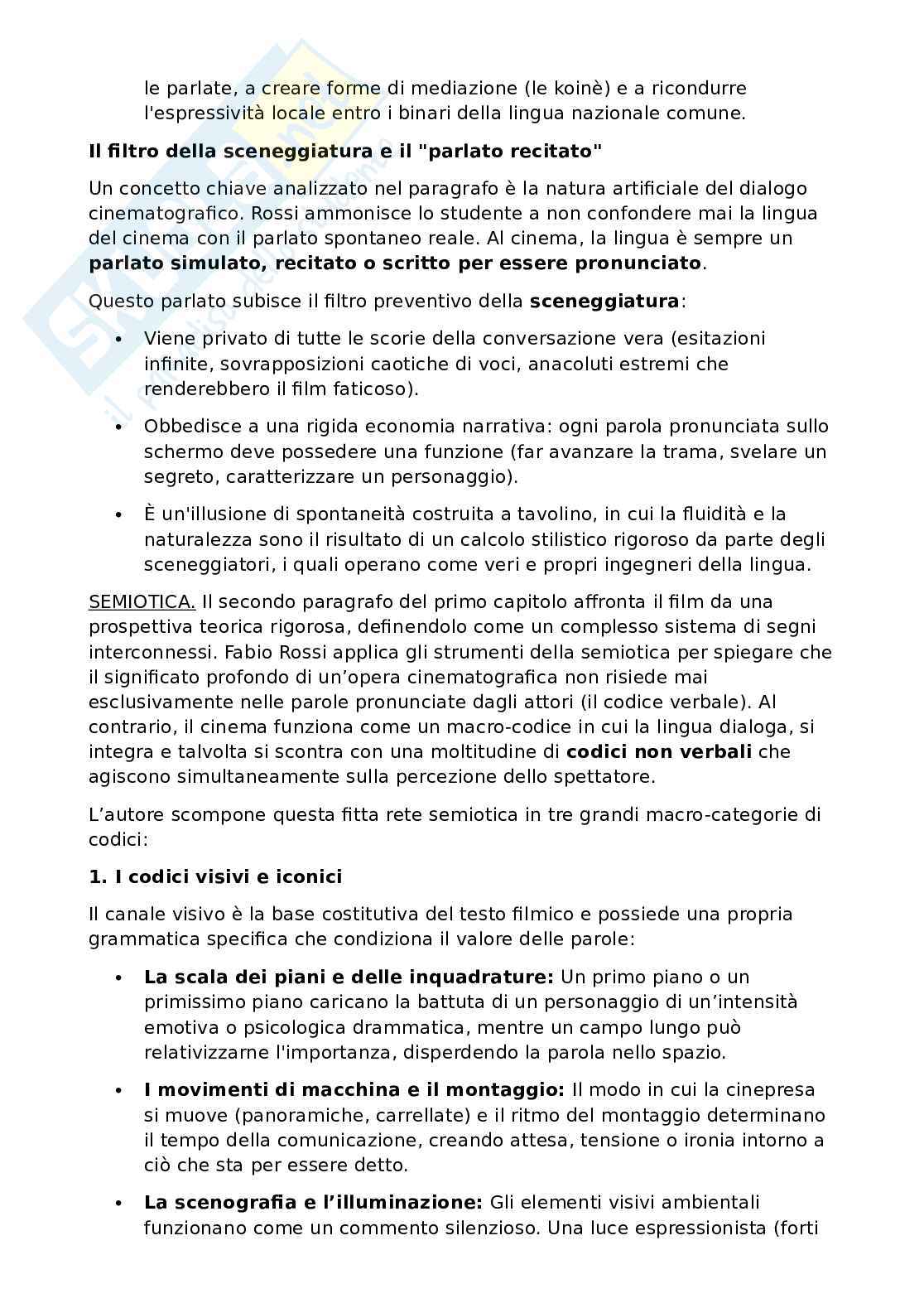 Riassunto esame Teoria del cinema, Prof. Rossi Fabio, libro consigliato Lingua italiana e cinema, Rossi Pag. 2