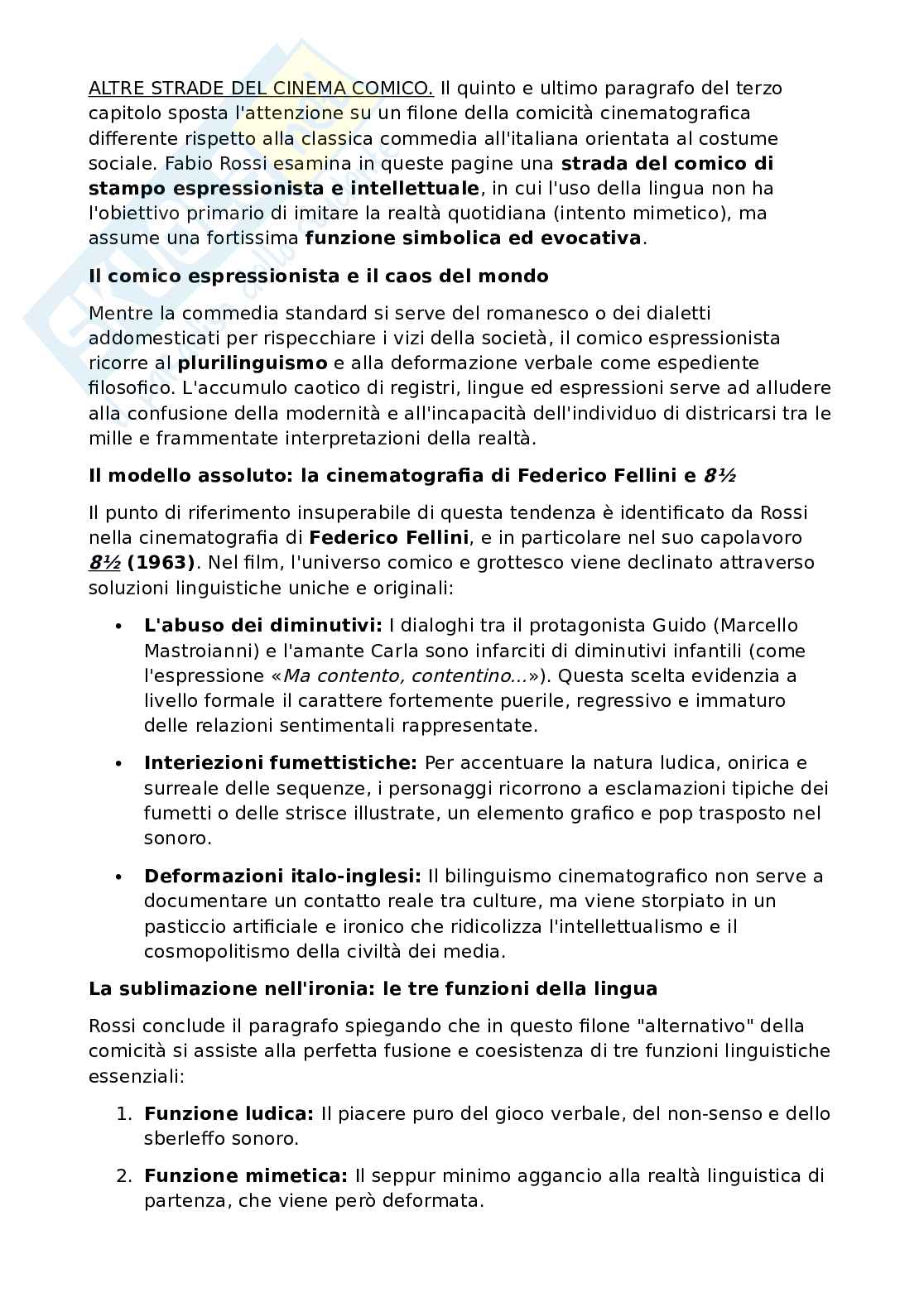 Riassunto esame Teoria del cinema, Prof. Rossi Fabio, libro consigliato Lingua italiana e cinema, Rossi Pag. 21
