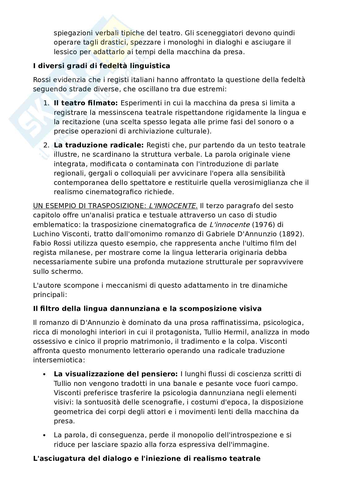 Riassunto esame Teoria del cinema, Prof. Rossi Fabio, libro consigliato Lingua italiana e cinema, Rossi Pag. 36